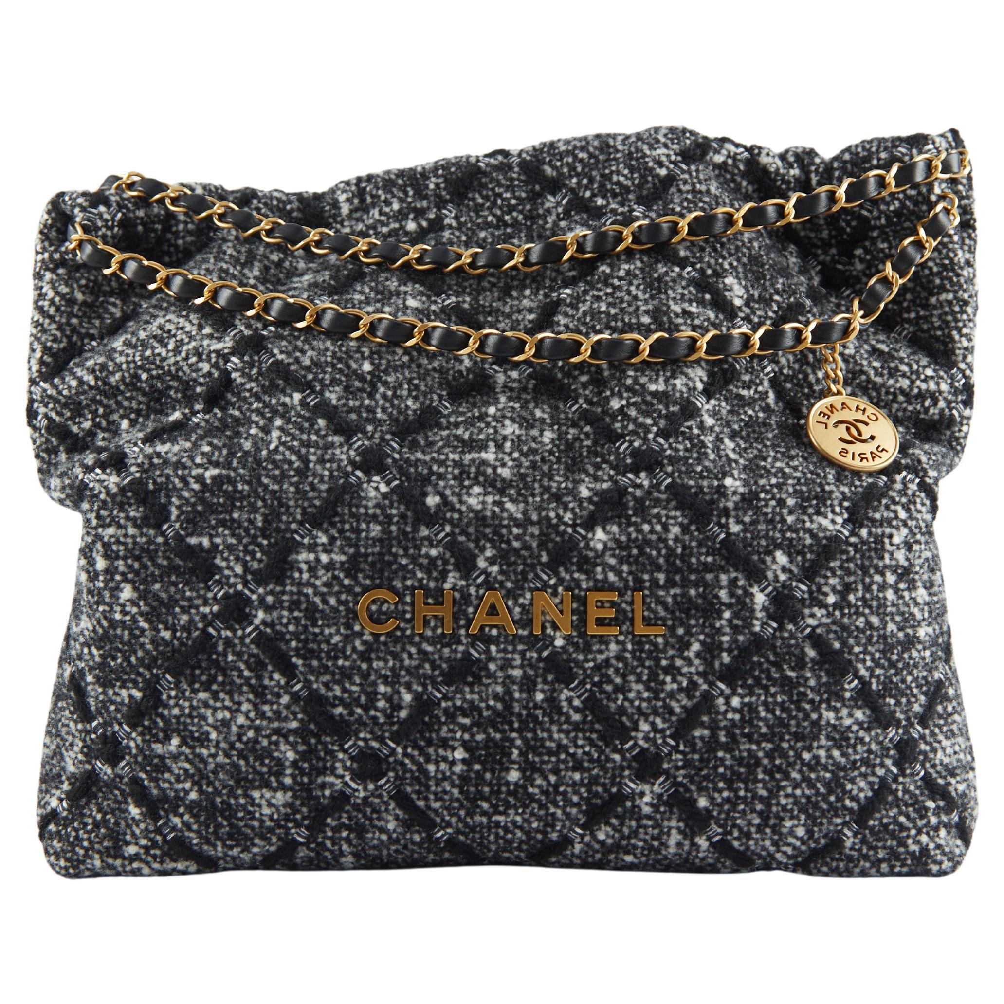 CHANEL 22 BAG BLACK and ECRU Tweed with Gold-Tone Hardware at 1stDibs