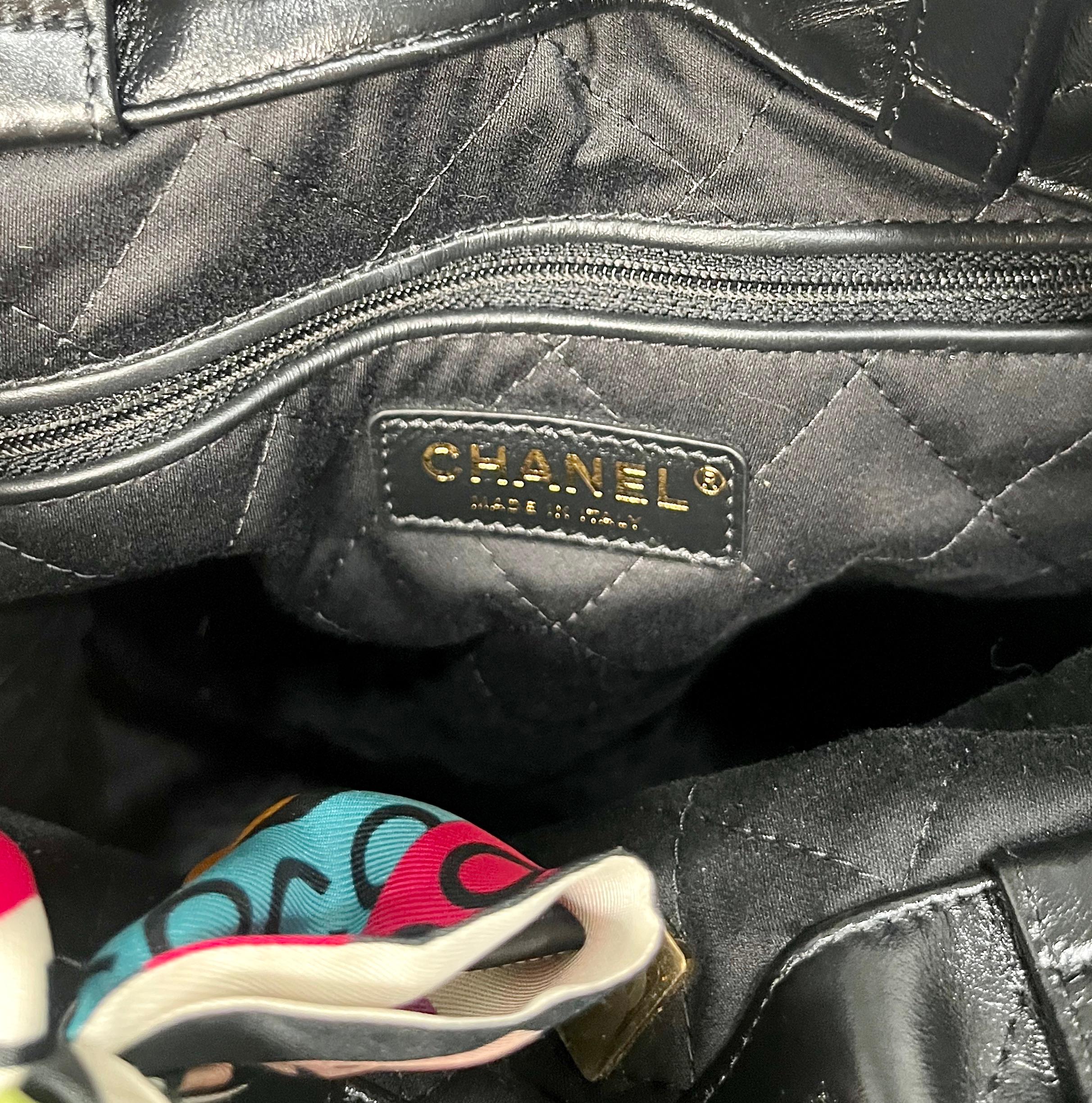 Chanel 22 Black Shiny Calfskin Backpack With Gold-Tone Hardware & Twill 7