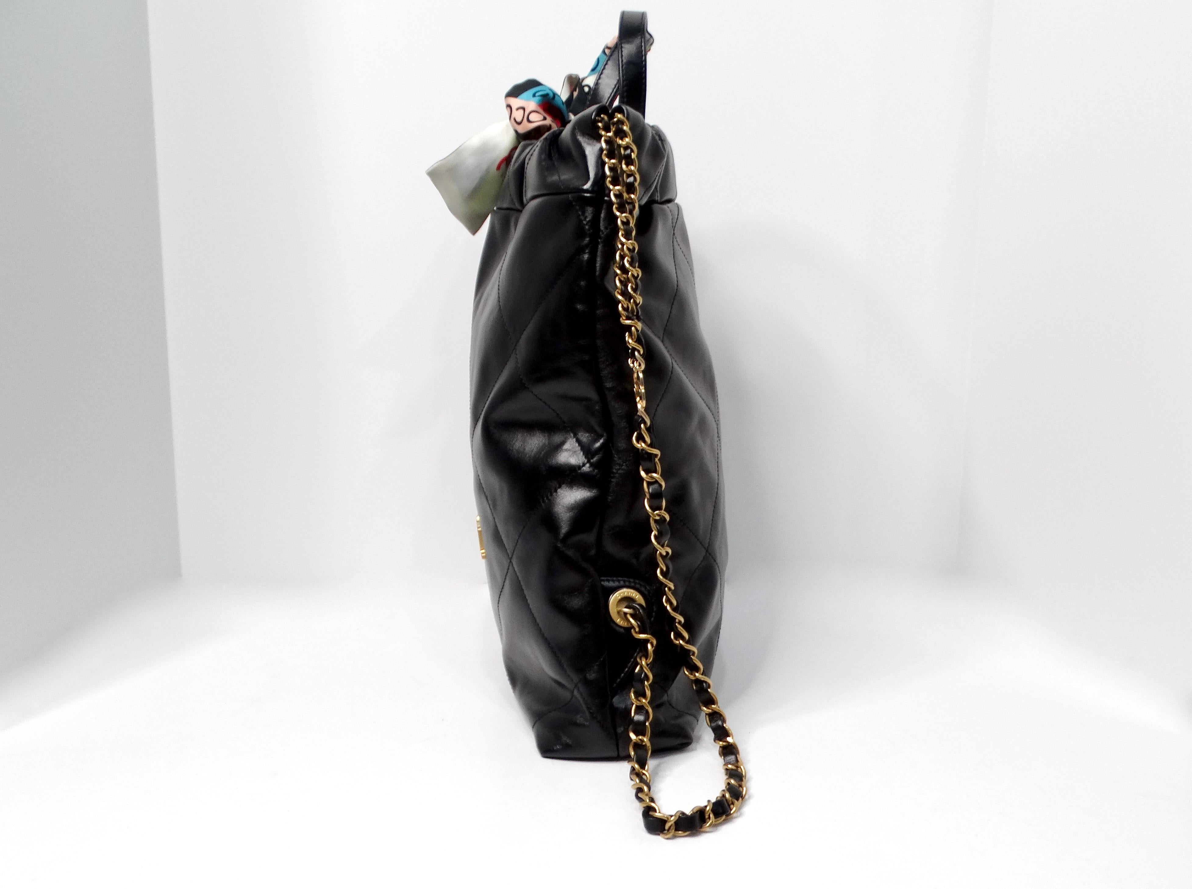 Chanel 22 Black Shiny Calfskin Backpack With Gold-Tone Hardware & Twill 1