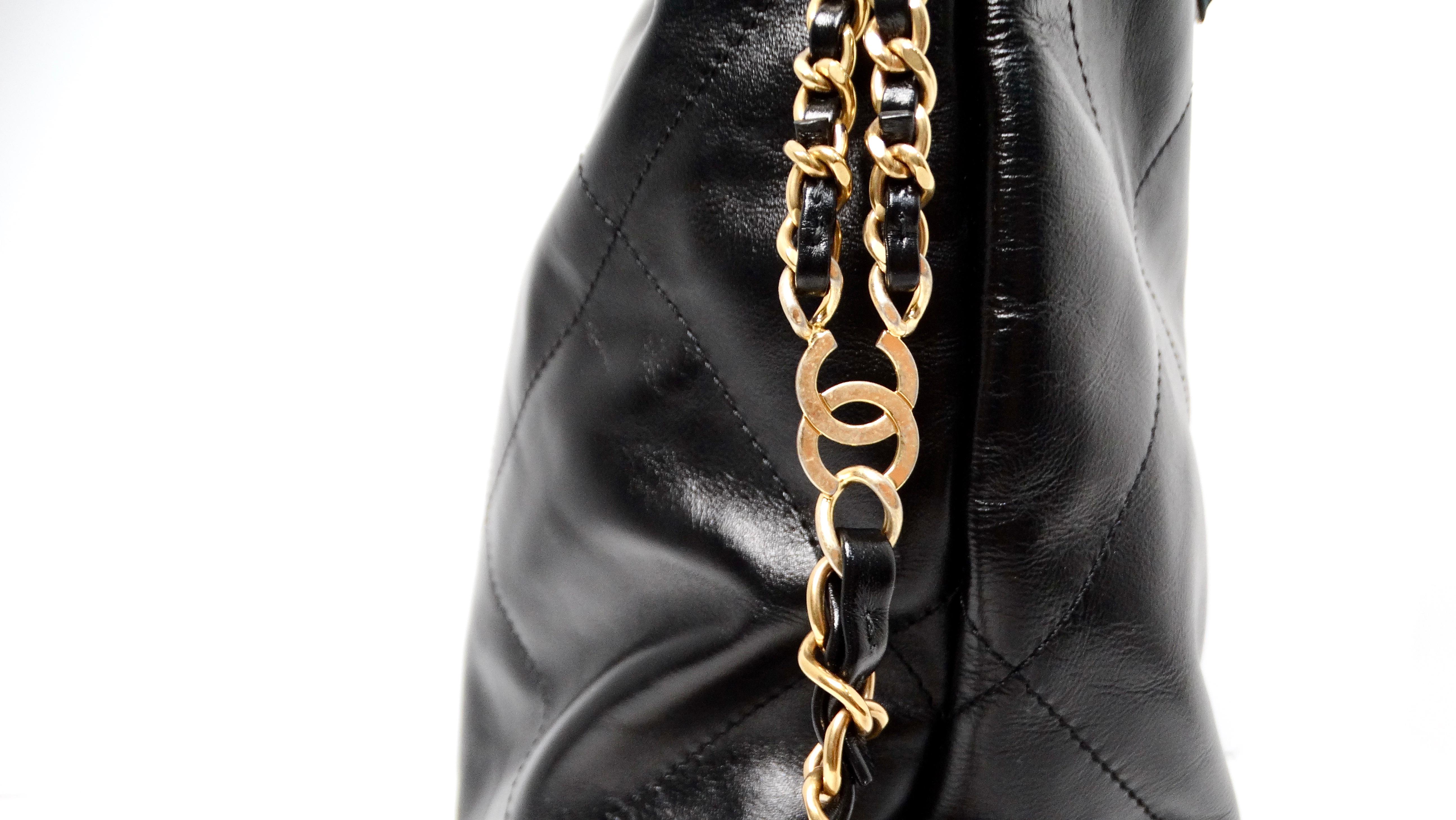 Chanel 22 Black Shiny Calfskin Backpack With Gold-Tone Hardware & Twill 2