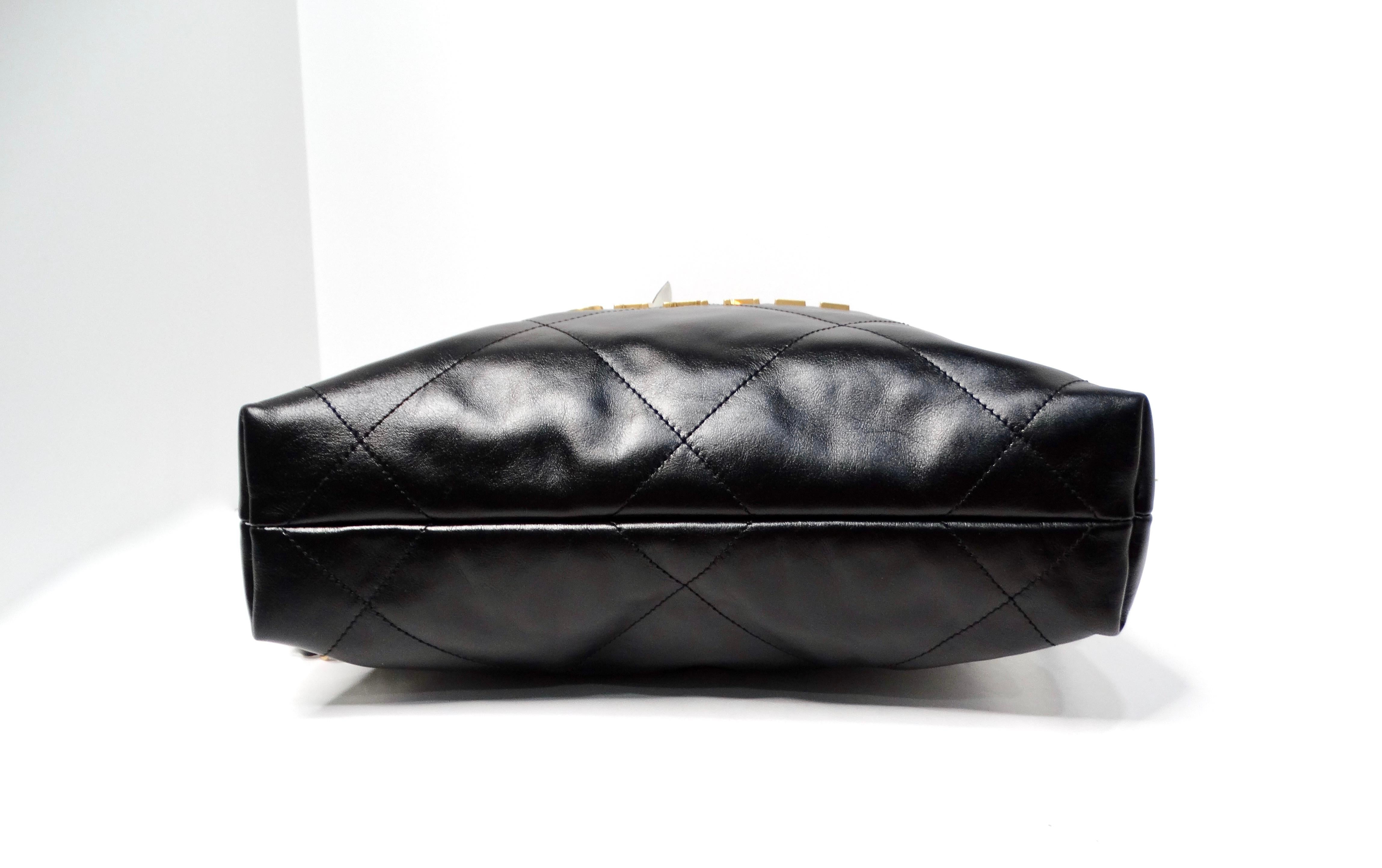 Chanel 22 Black Shiny Calfskin Backpack With Gold-Tone Hardware & Twill 3