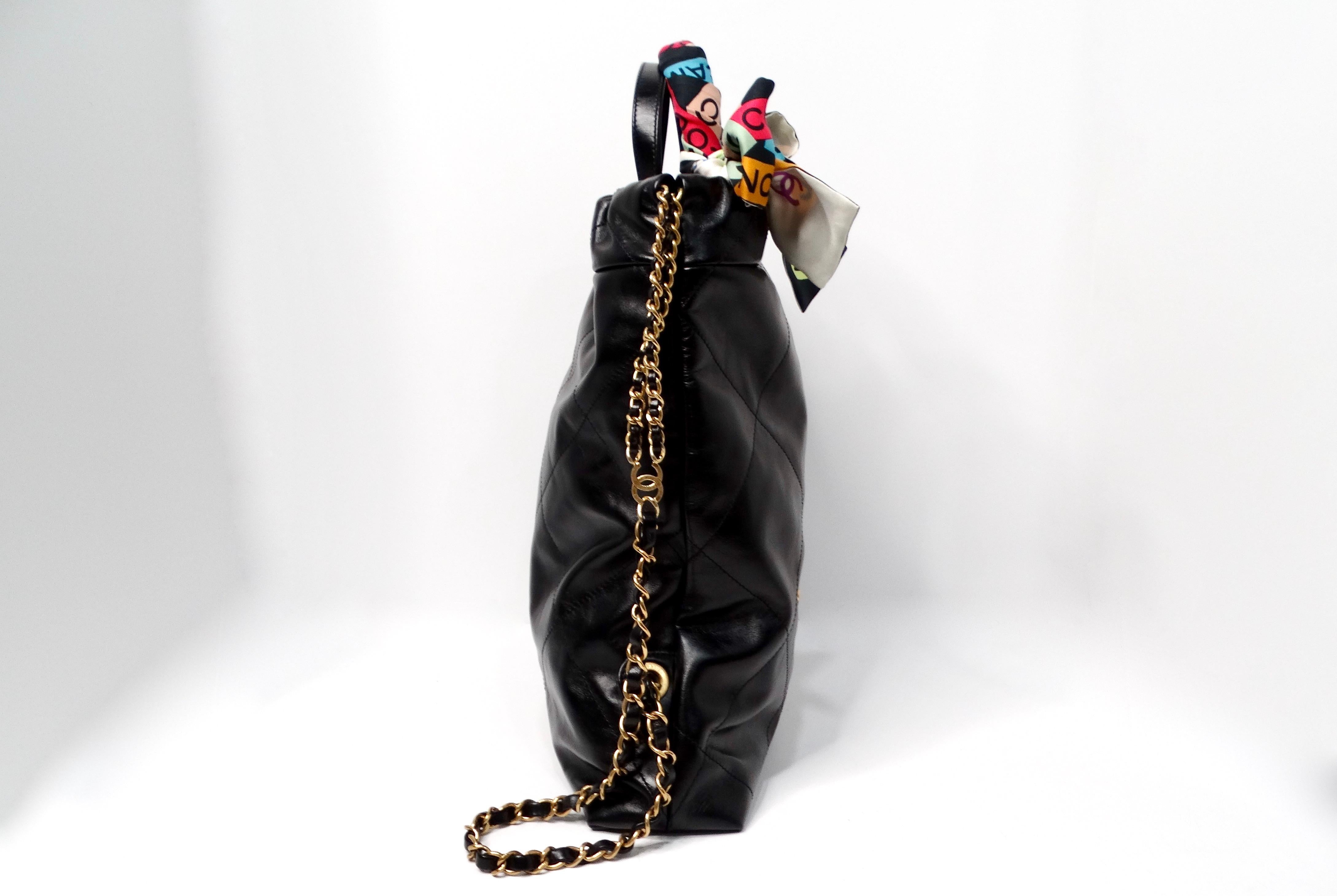 Chanel 22 Black Shiny Calfskin Backpack With Gold-Tone Hardware & Twill 4