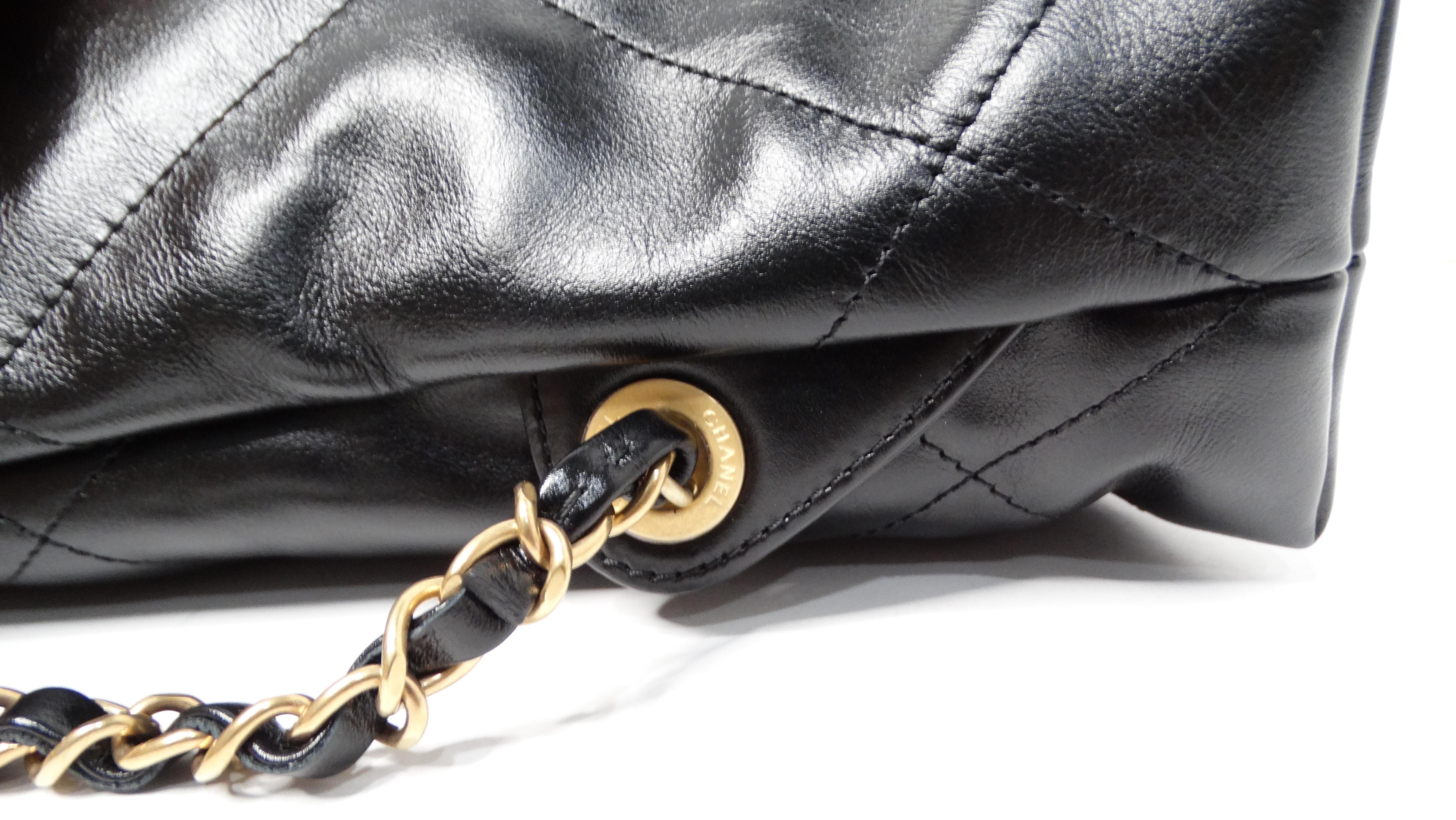 Chanel 22 Black Shiny Calfskin Backpack With Gold-Tone Hardware & Twill 5
