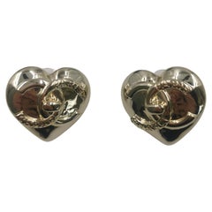 Chanel 22 CC Light Gold LARGE Massive Heart Logo Studs Earrings