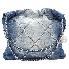 Chanel 22 Chain Hobo Quilted Denim Small