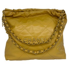 Used Chanel 22 Handbag Medium Yellow GHW 