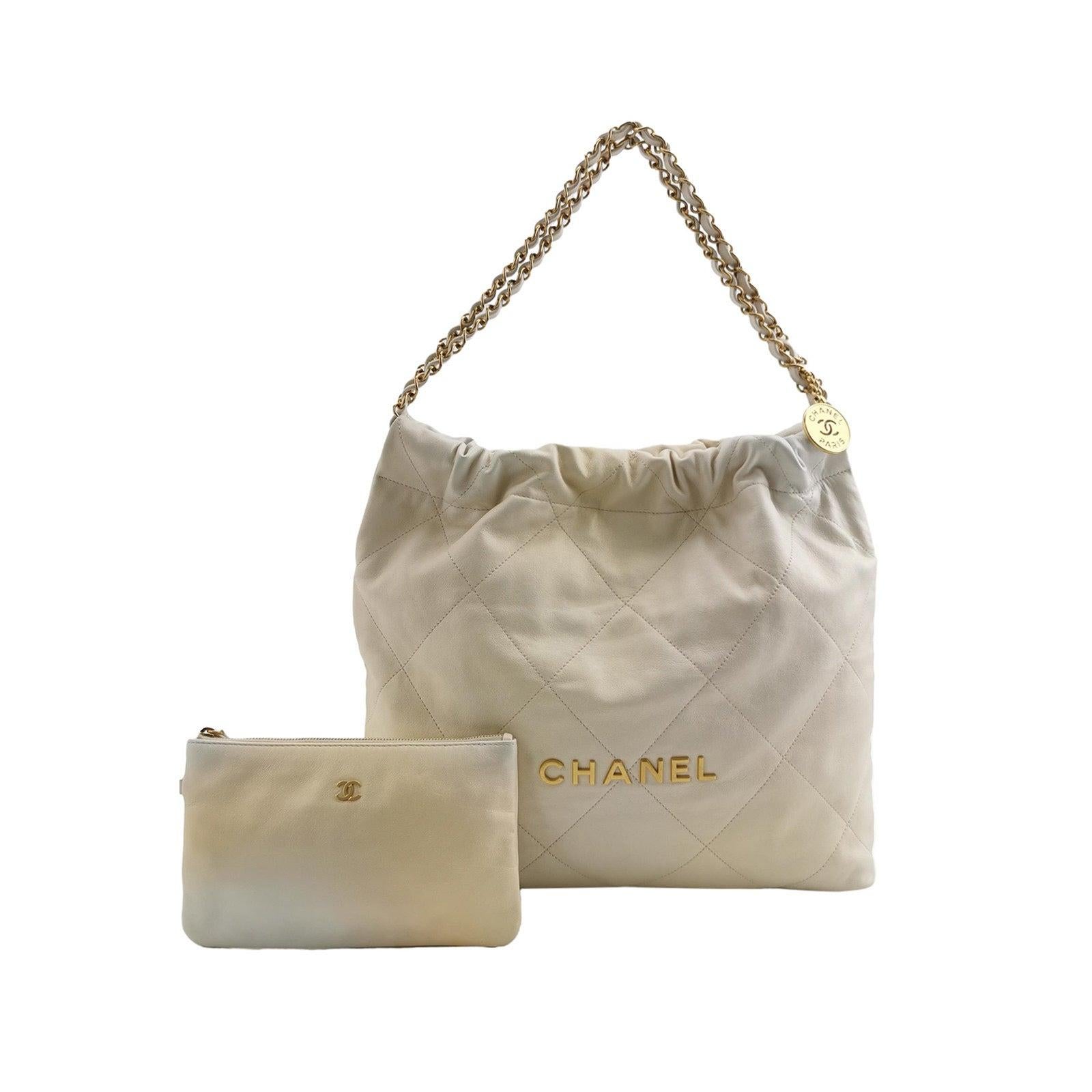 Chanel 22 Hobo Bag Medium Shiny Calfskin Leather White with Gold-tone Hardware 11