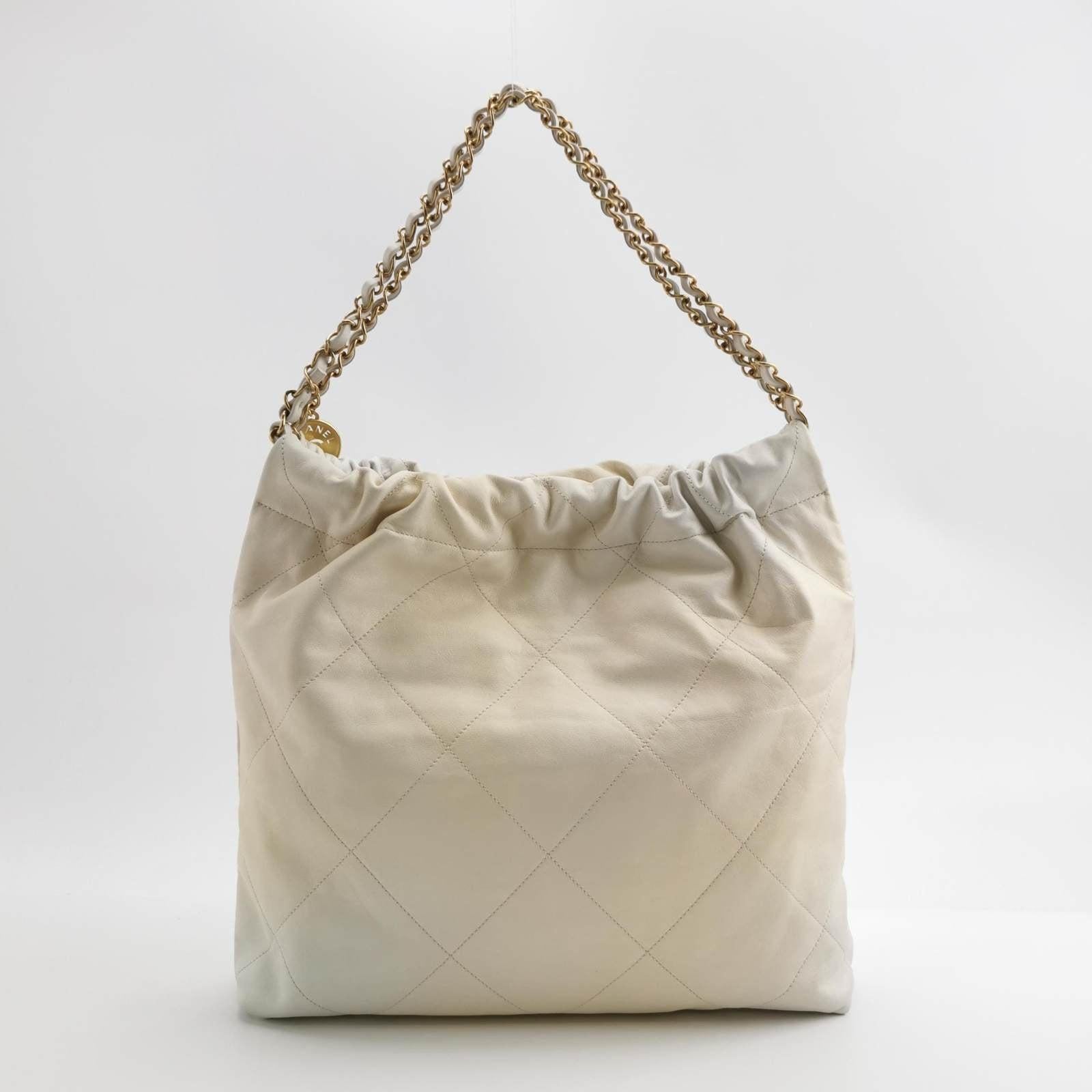 Chanel 22 Hobo Bag Medium Shiny Calfskin Leather White with Gold-tone Hardware 15