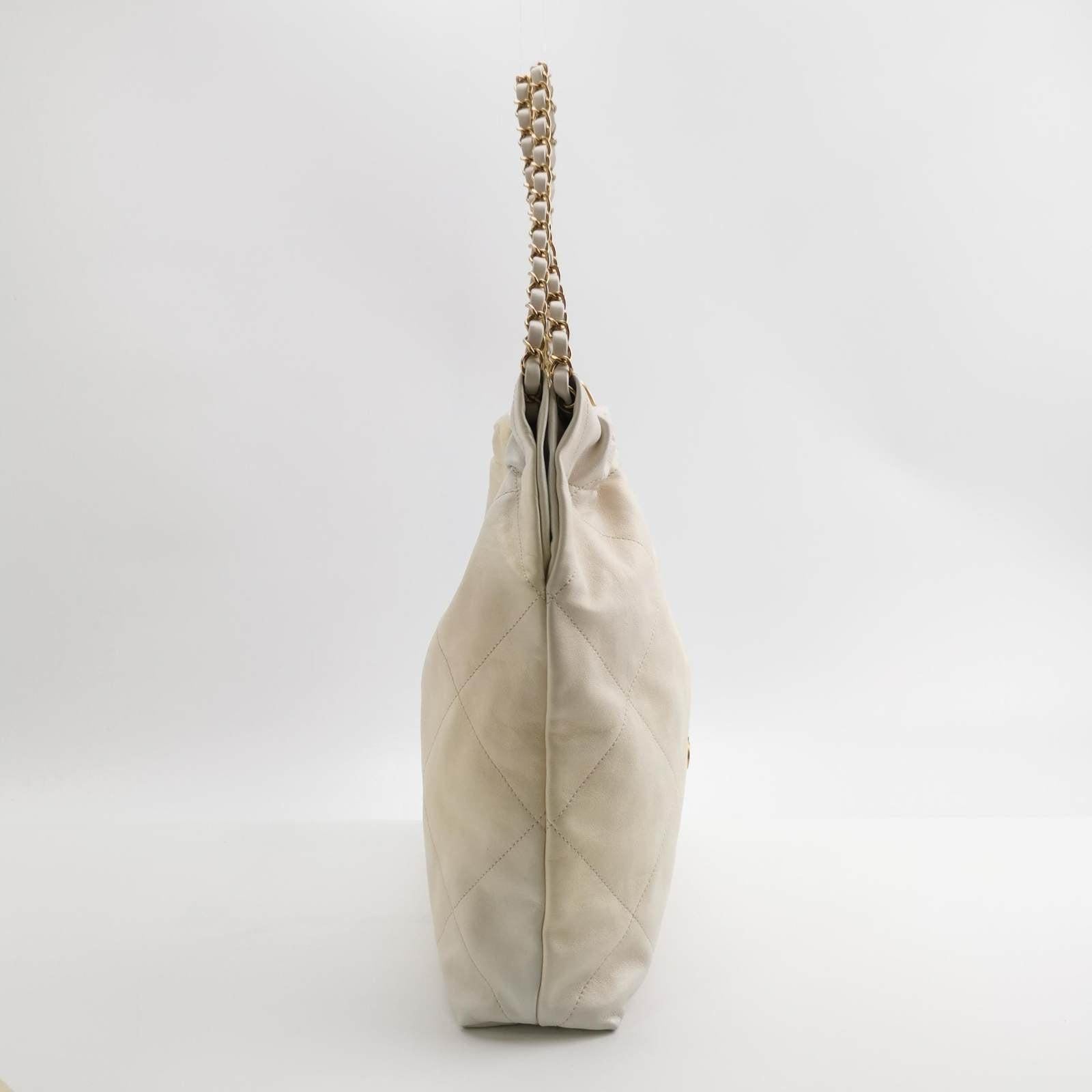 Chanel 22 Hobo Bag Medium Shiny Calfskin Leather White with Gold-tone Hardware 16