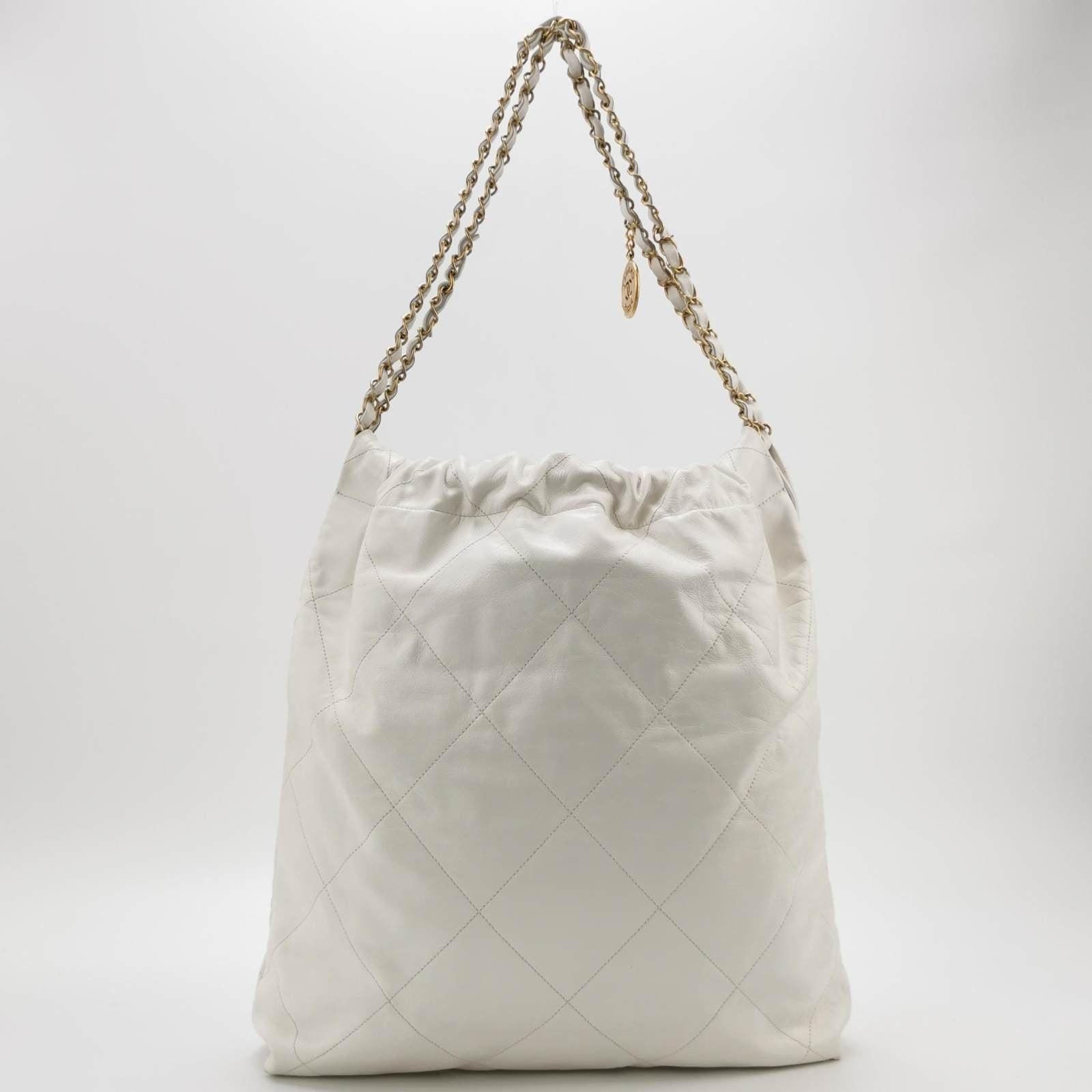 Chanel 22 Hobo Bag Medium Shiny Calfskin Leather White with Gold-tone Hardware 1