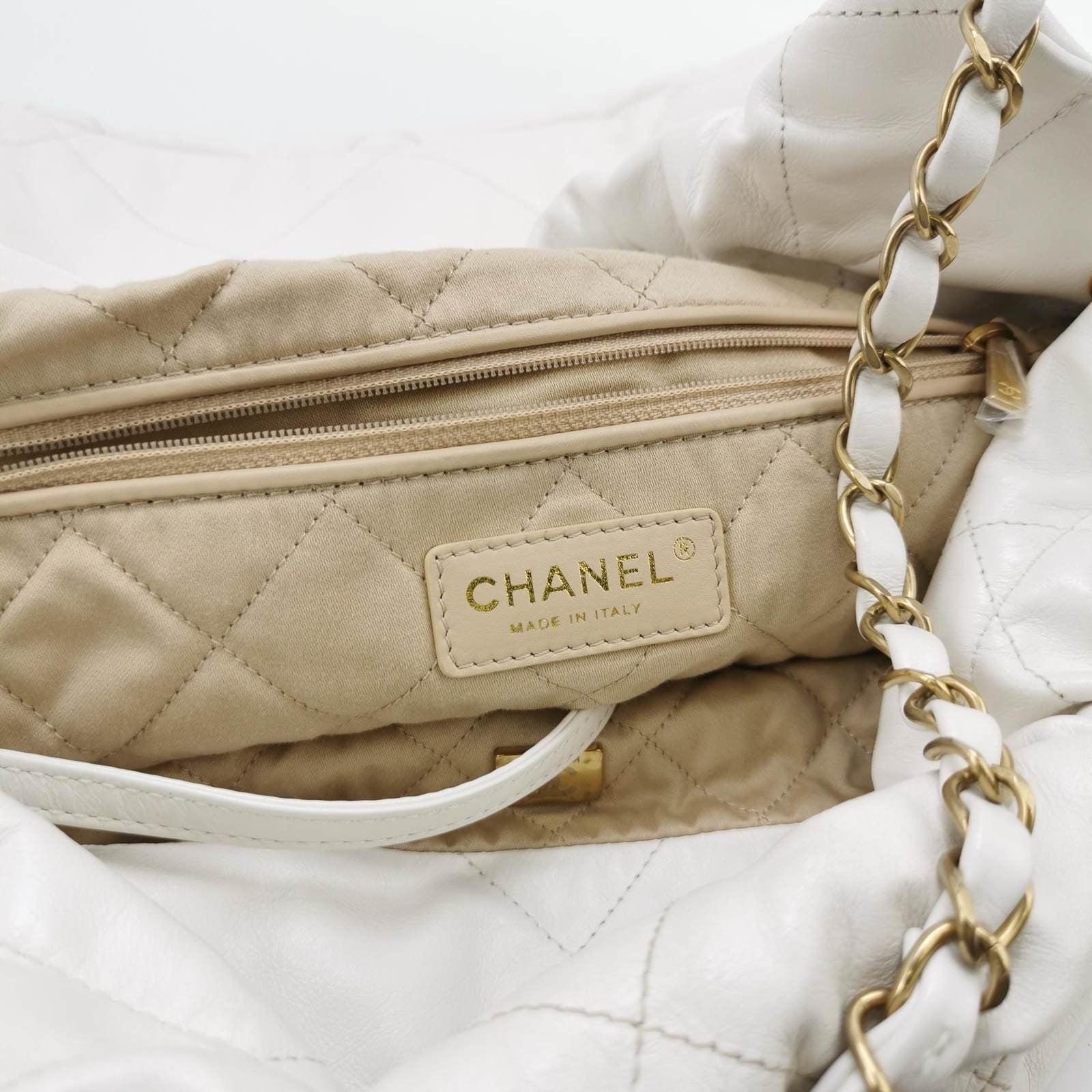Chanel 22 Hobo Bag Medium Shiny Calfskin Leather White with Gold-tone Hardware 2