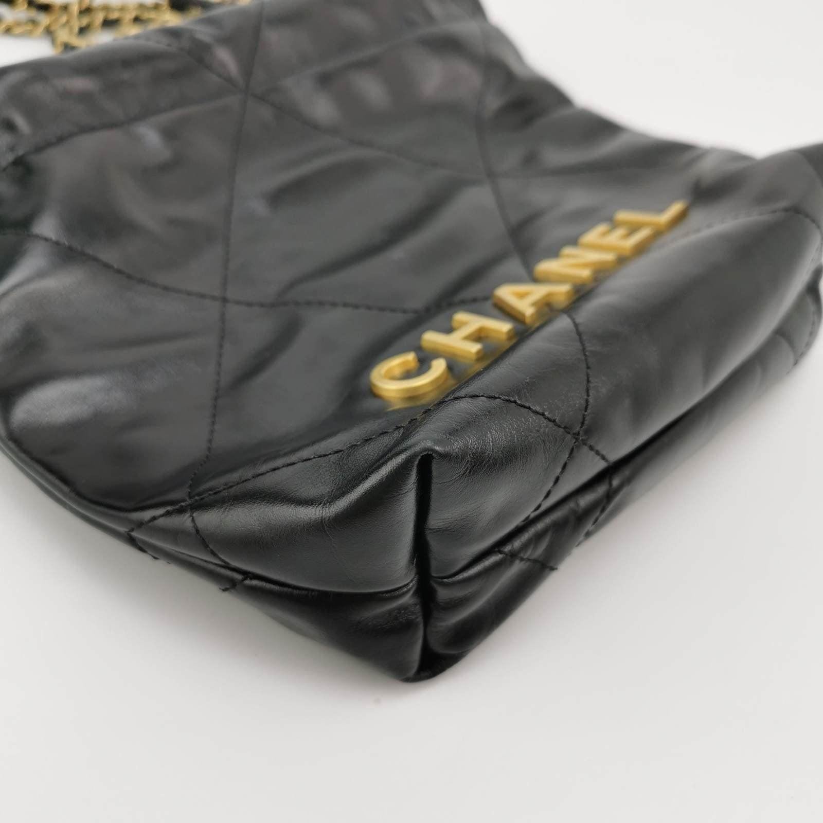 Chanel 22 Hobo Bag Mini Shiny Calfskin Leather Black with Gold-tone Hardware 6