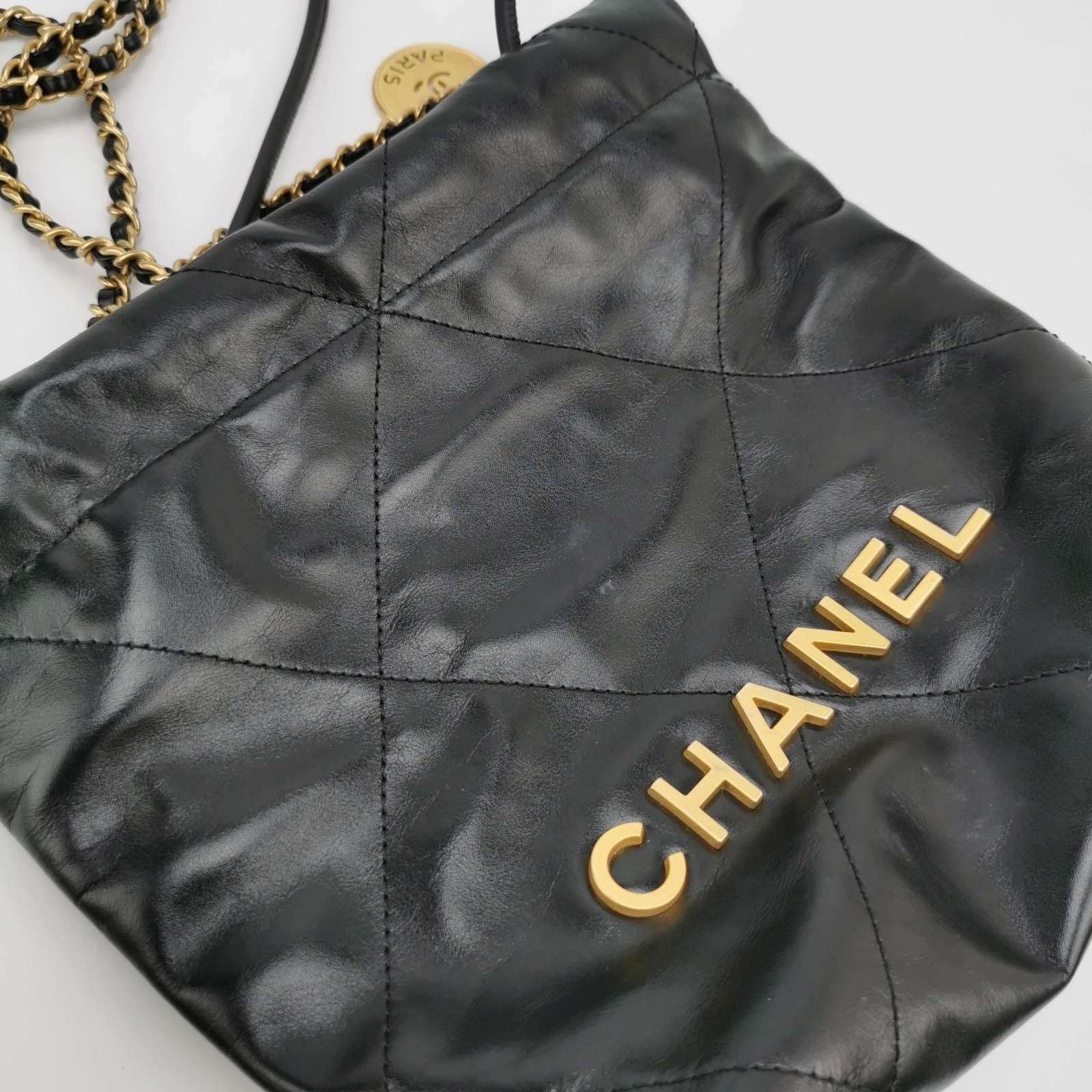 Chanel 22 Hobo Bag Mini Shiny Calfskin Leather Black with Gold-tone Hardware 8