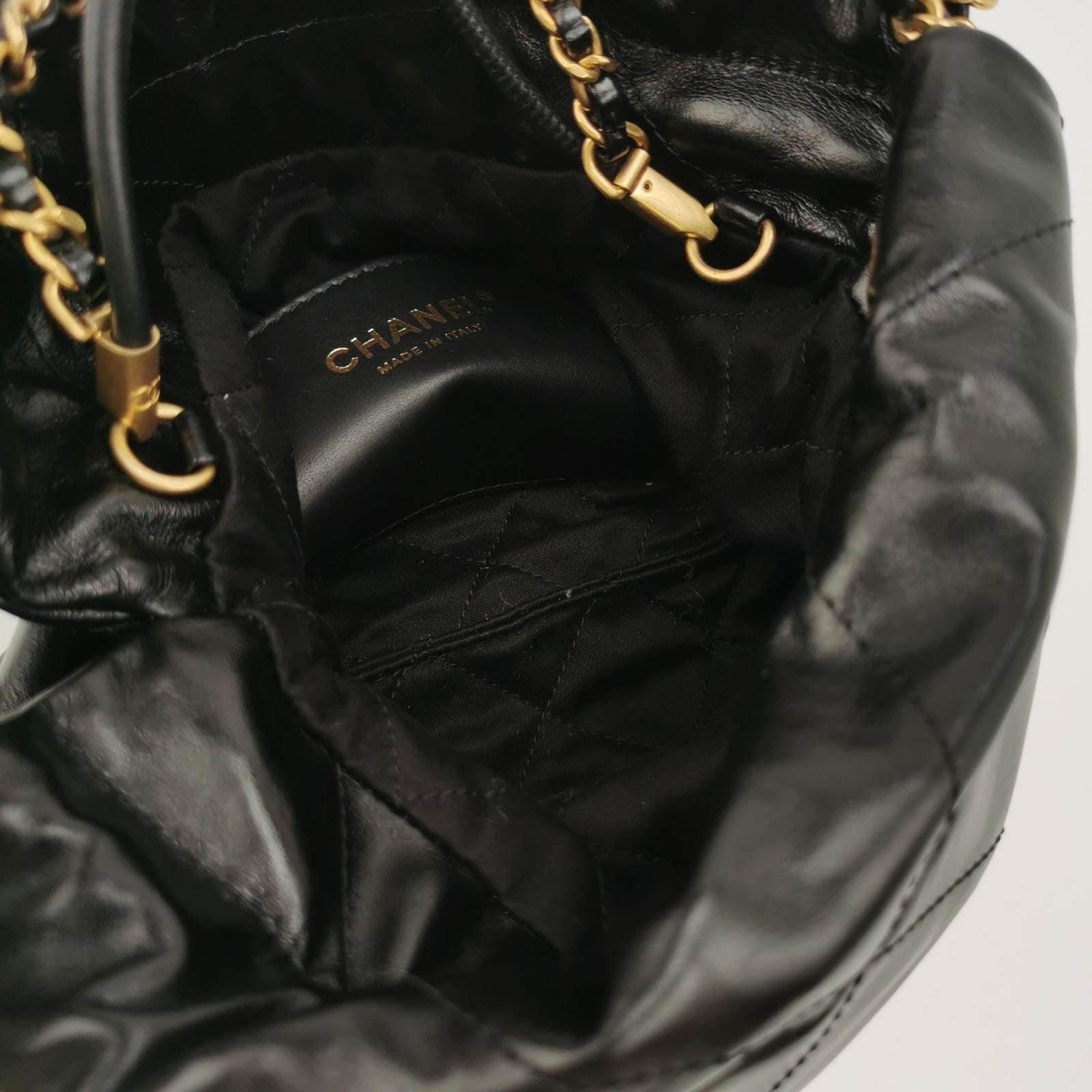 Chanel 22 Hobo Bag Mini Shiny Calfskin Leather Black with Gold-tone Hardware 9