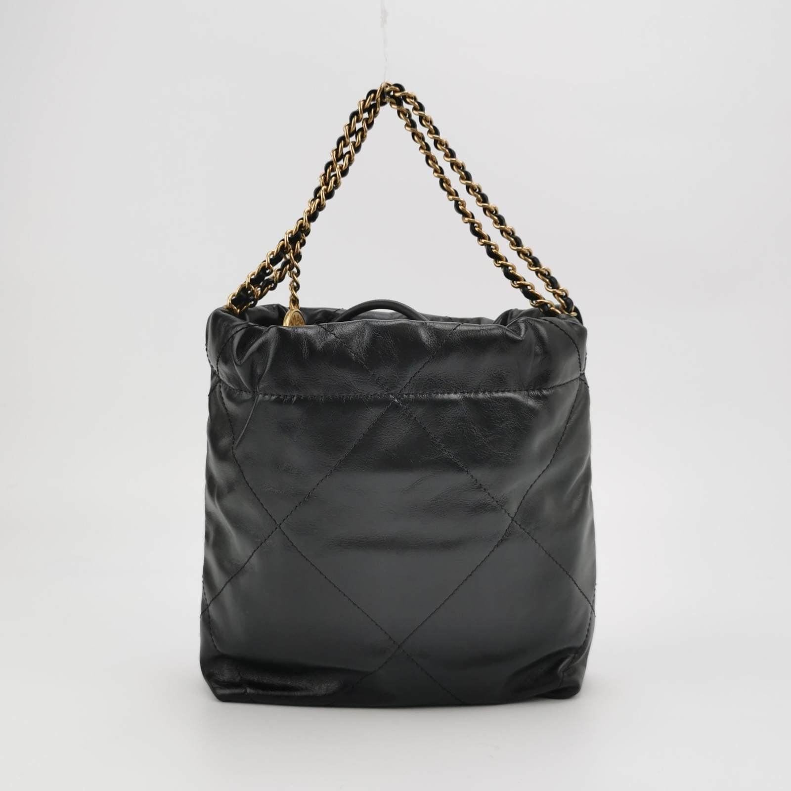 Women's Chanel 22 Hobo Bag Mini Shiny Calfskin Leather Black with Gold-tone Hardware
