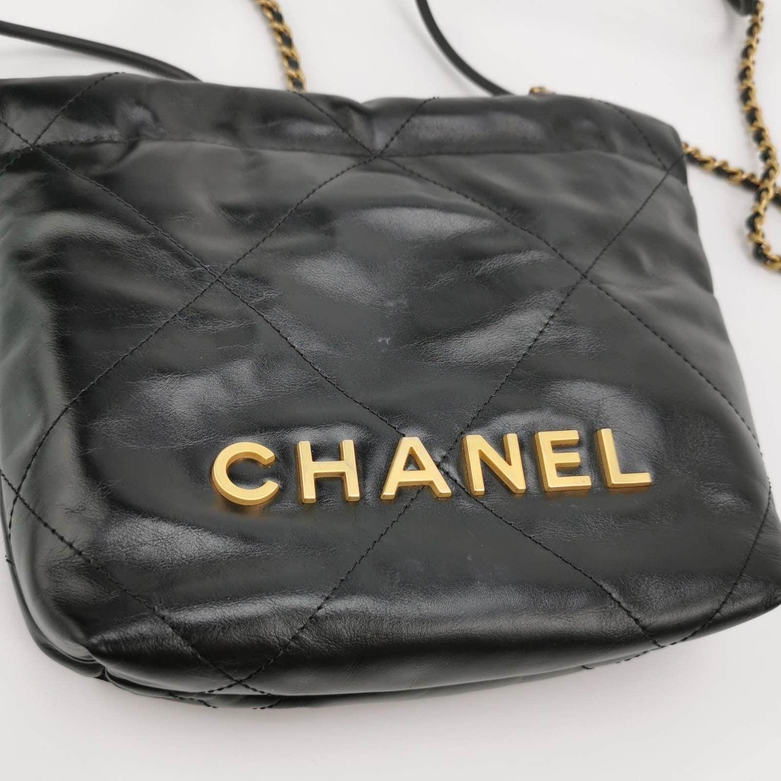 Chanel 22 Hobo Bag Mini Shiny Calfskin Leather Black with Gold-tone Hardware 2