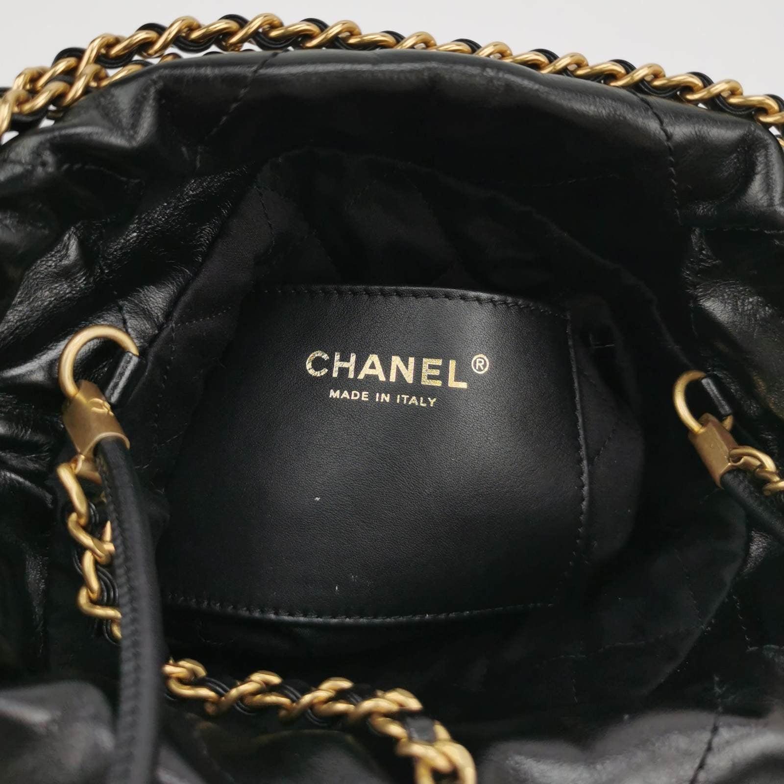 Chanel 22 Hobo Bag Mini Shiny Calfskin Leather Black with Gold-tone Hardware 3