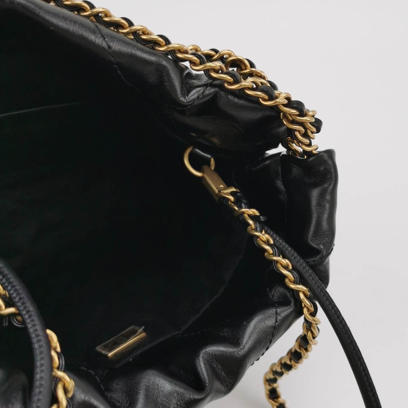 Chanel 22 Hobo Bag Mini Shiny Calfskin Leather Black with Gold-tone Hardware 4