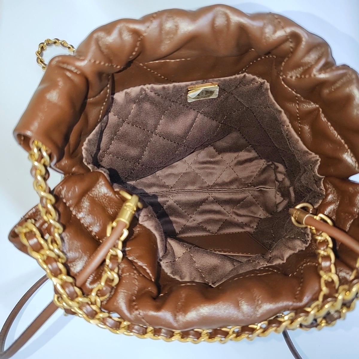 Chanel 22 Hobo Bag Mini Shiny Calfskin Leather Dark Chocolate Brown with GHW 1