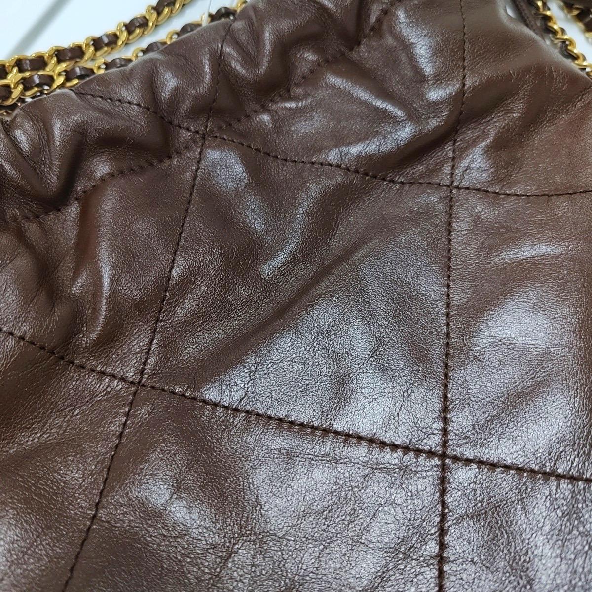 Chanel 22 Hobo Bag Mini Shiny Calfskin Leather Dark Chocolate Brown with GHW 2