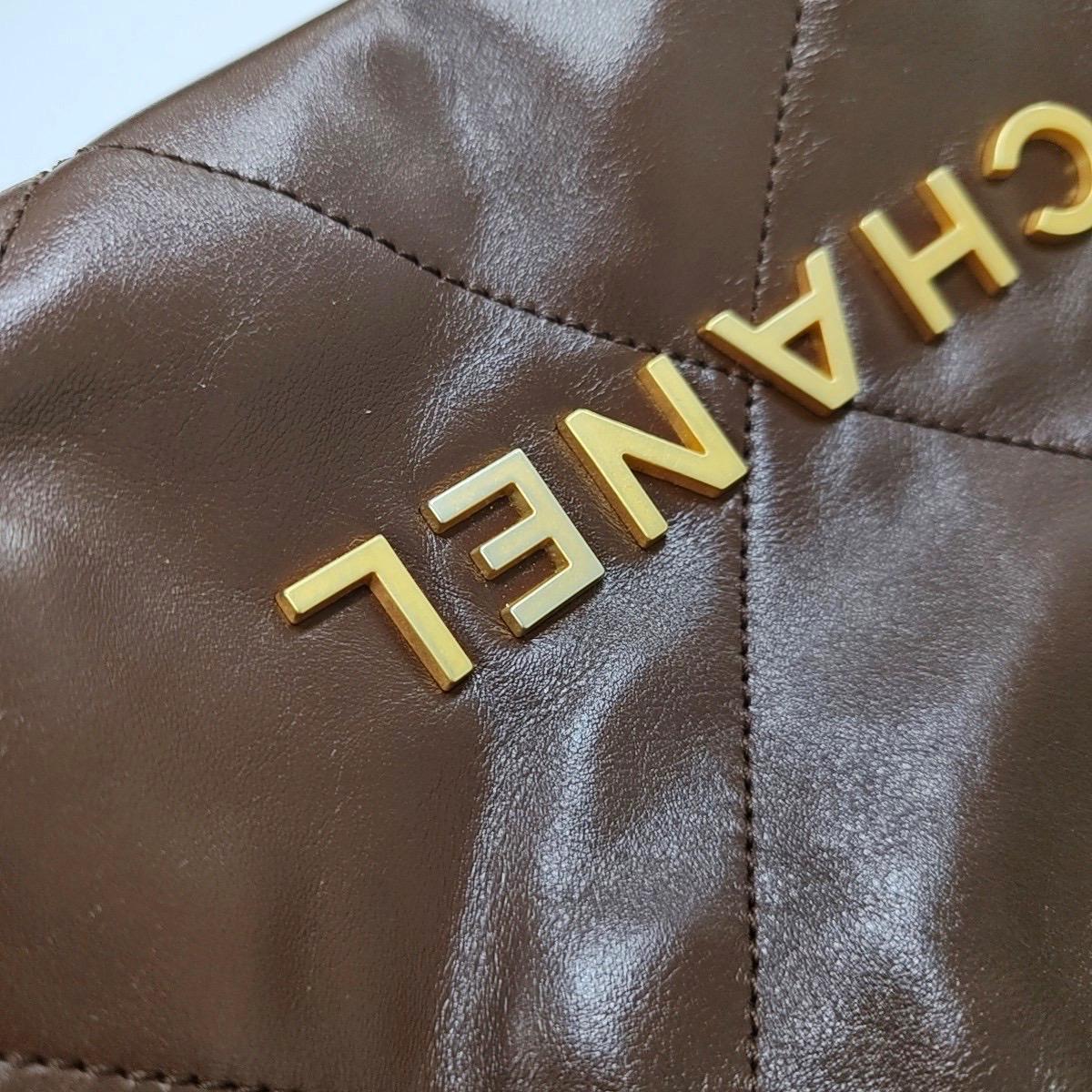 Chanel 22 Hobo Bag Mini Shiny Calfskin Leather Dark Chocolate Brown with GHW 4