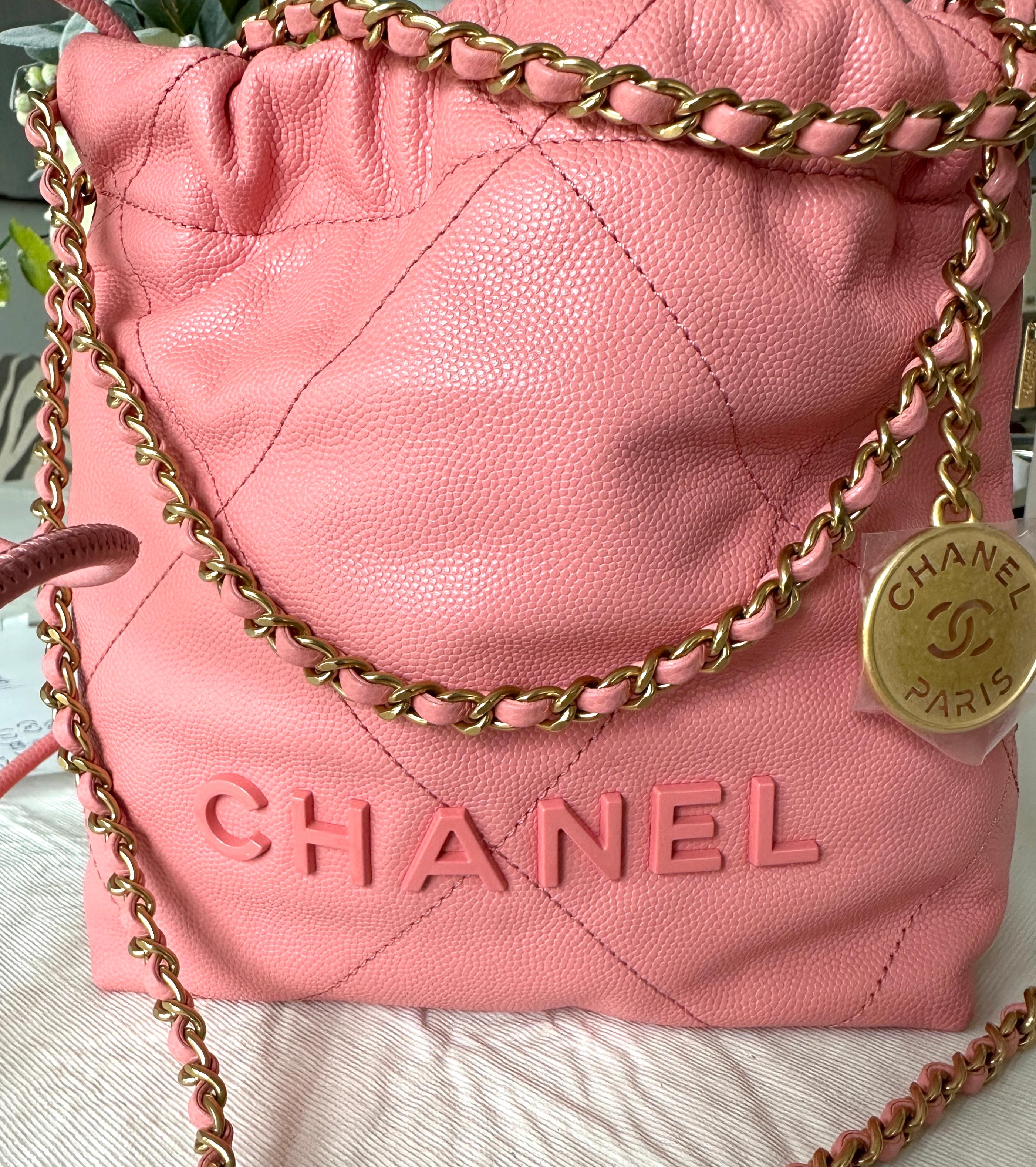 CHANEL 22 Mini Handbag Pink Coral Goldtone NEW 7