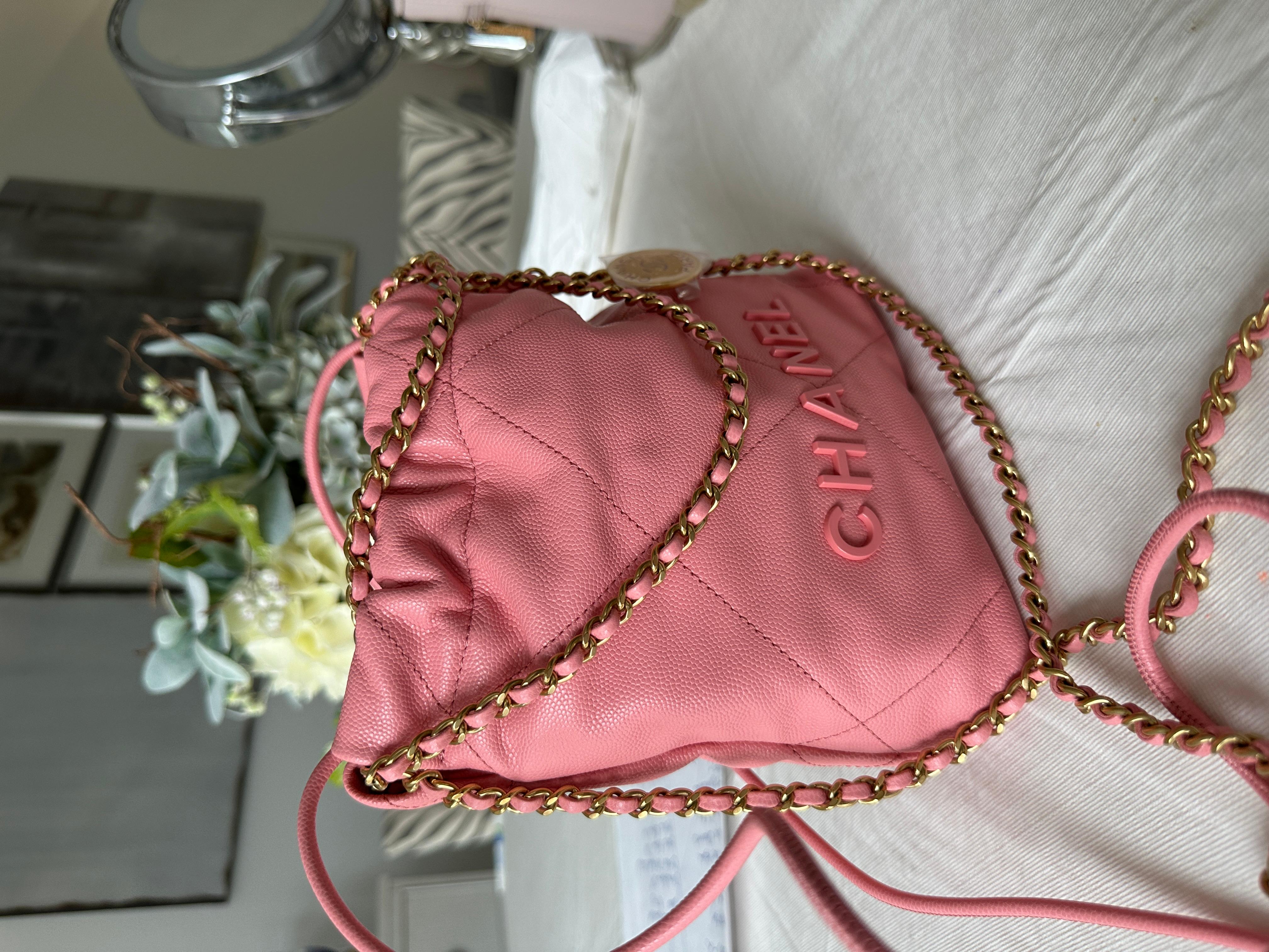 CHANEL 22 Mini Handbag Pink Coral Goldtone NEW 8