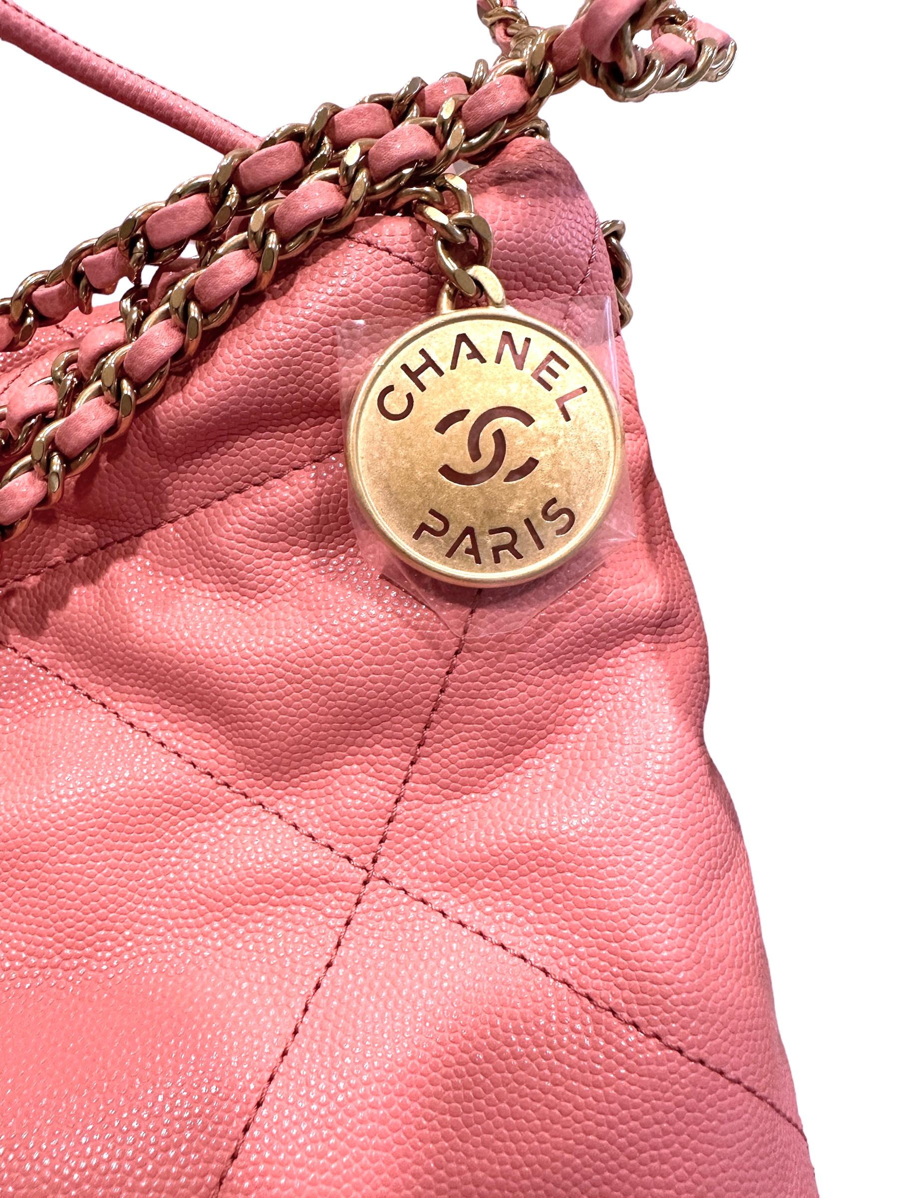 CHANEL 22 Mini Handbag Pink Coral Goldtone NEW For Sale 11