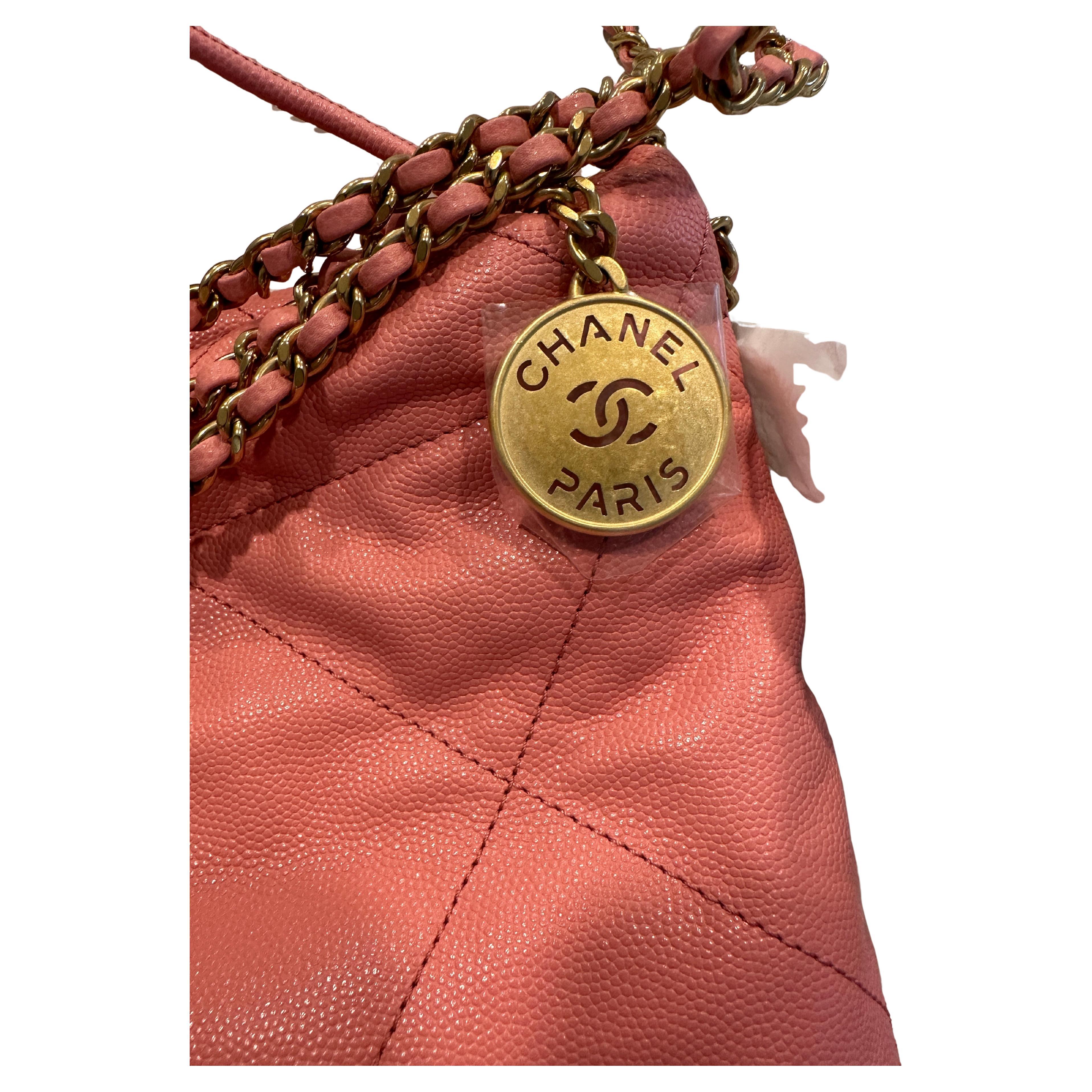 Women's or Men's CHANEL 22 Mini Handbag Pink Coral Goldtone NEW For Sale