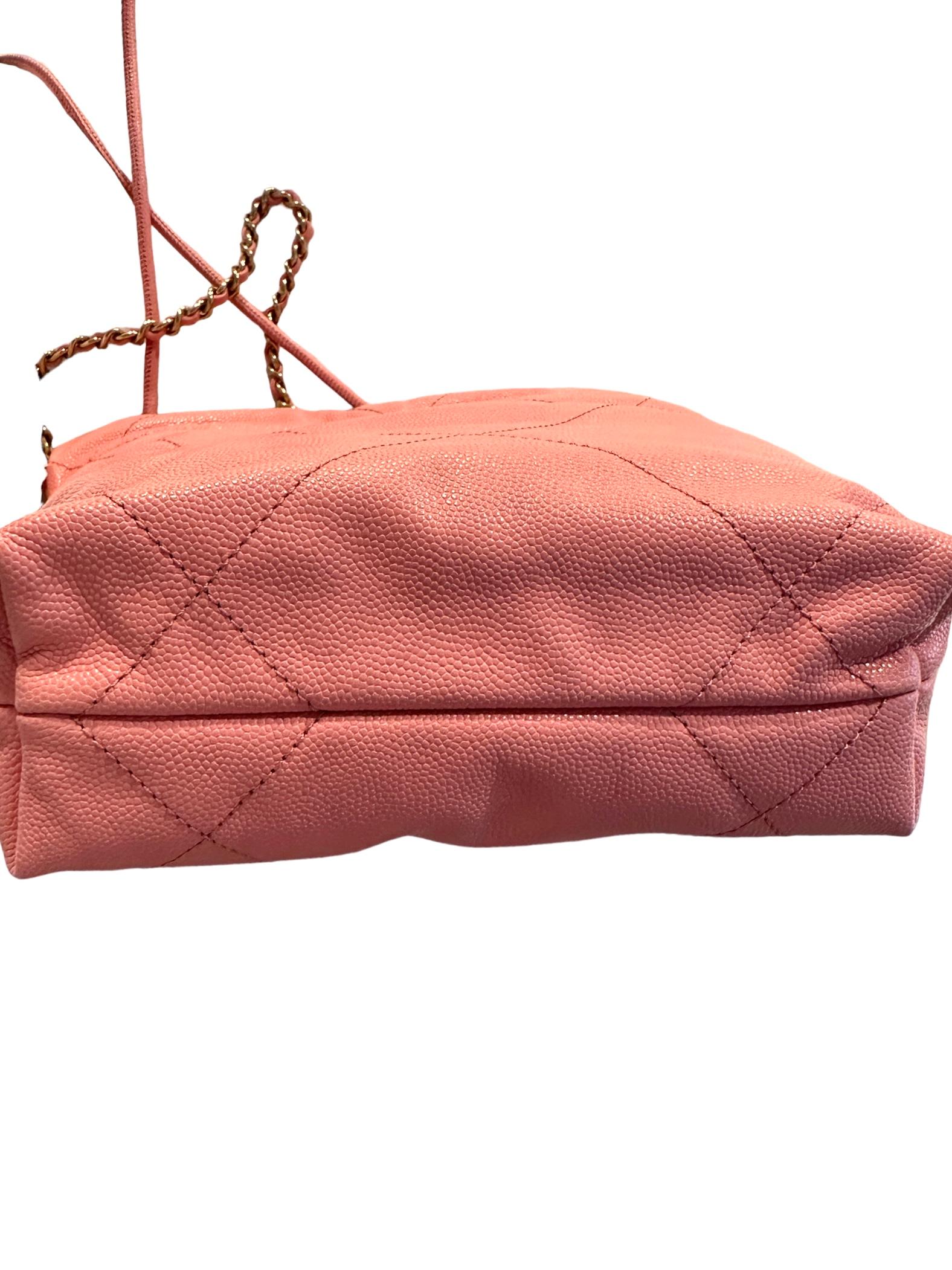 CHANEL 22 Mini Handbag Pink Coral Goldtone NEW For Sale 7