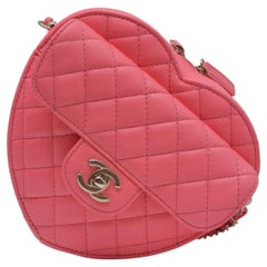 Chanel 22S Pink Large Runway Heart Quilted Flap Chain Shoulder Crossbody Bag