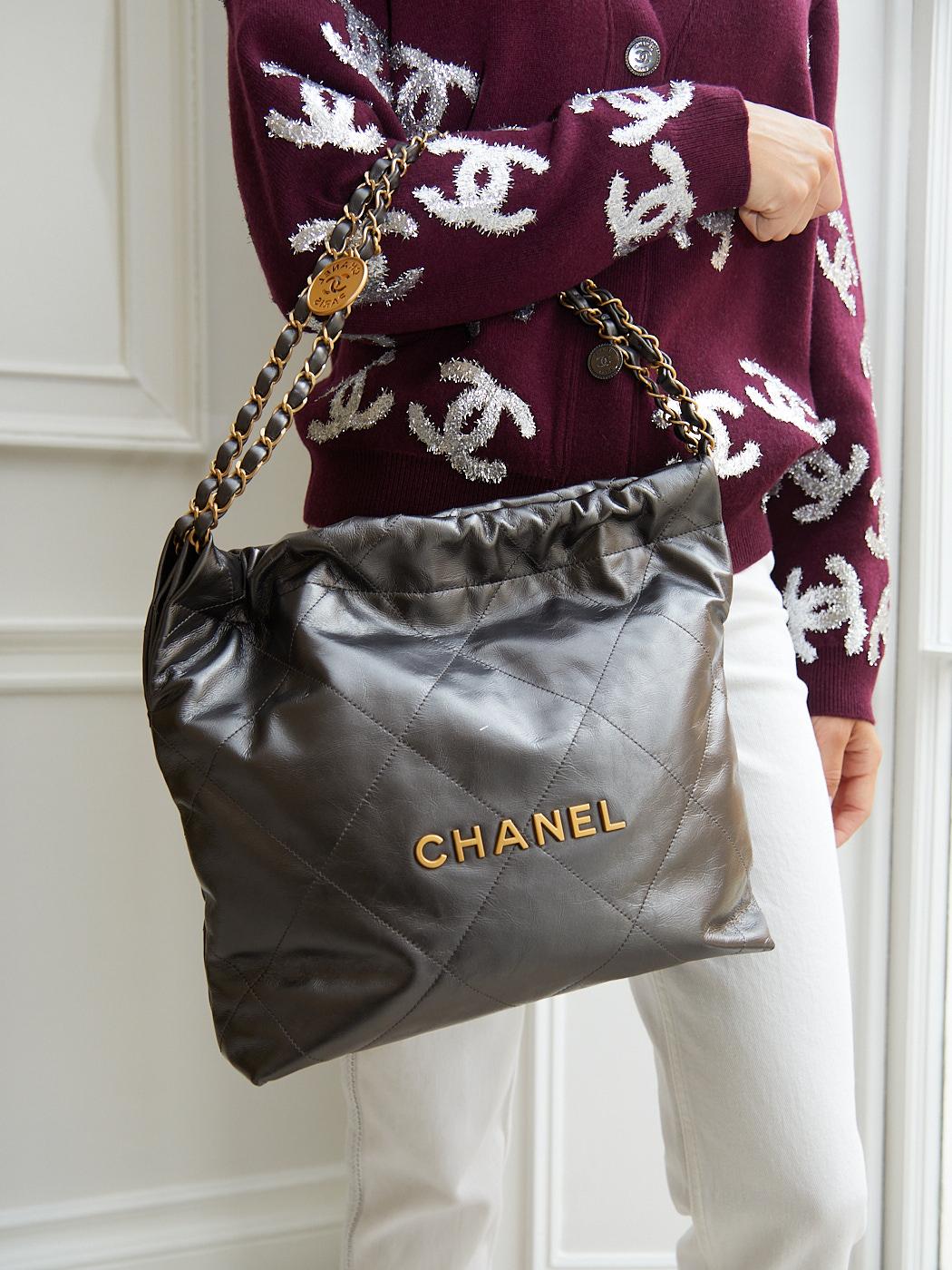CHANEL 22 SMALL BAG METALLIC Lambskin Leather with Gold-Tone & Ruthenium-Finish 1