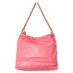 Chanel 22 Small Coral Shiny Quilted Calfskin Tote Bag