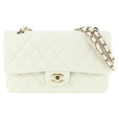 Chanel 22 White Quilted Caviar Medium Classic Double Flap Gold Chain 55c725s