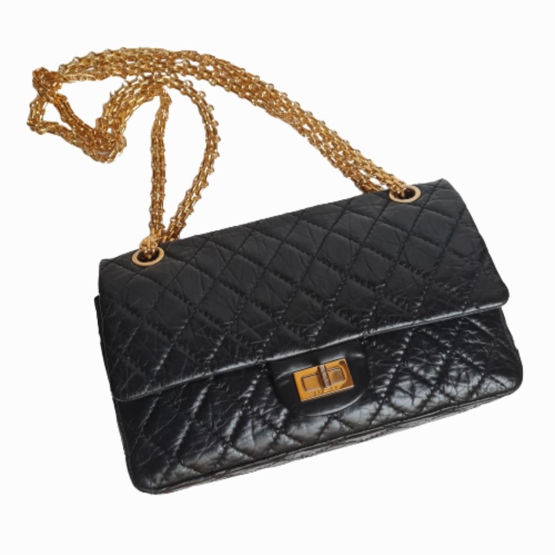 Chanel 225 Medium Schwarze Reissue GHW Tasche im Angebot 4