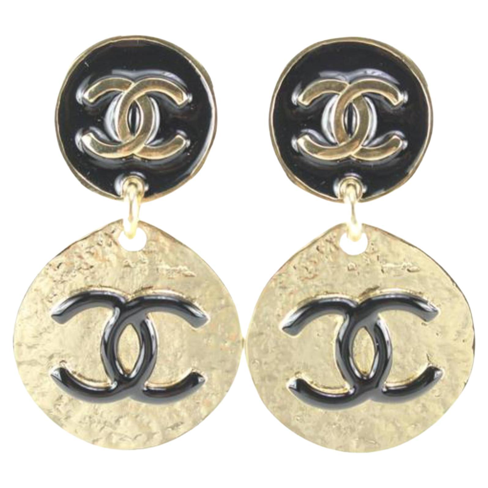 Chanel Rare Black/White Large CC Dangling Earrings at 1stDibs