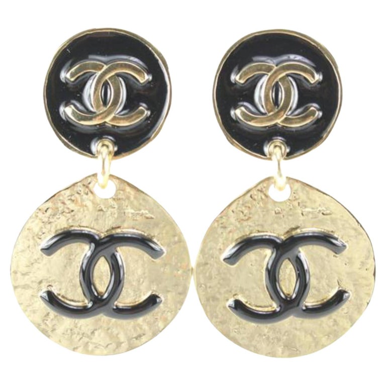 BNIB 22K Chanel Earrings CC Logo Half Diamond Earring