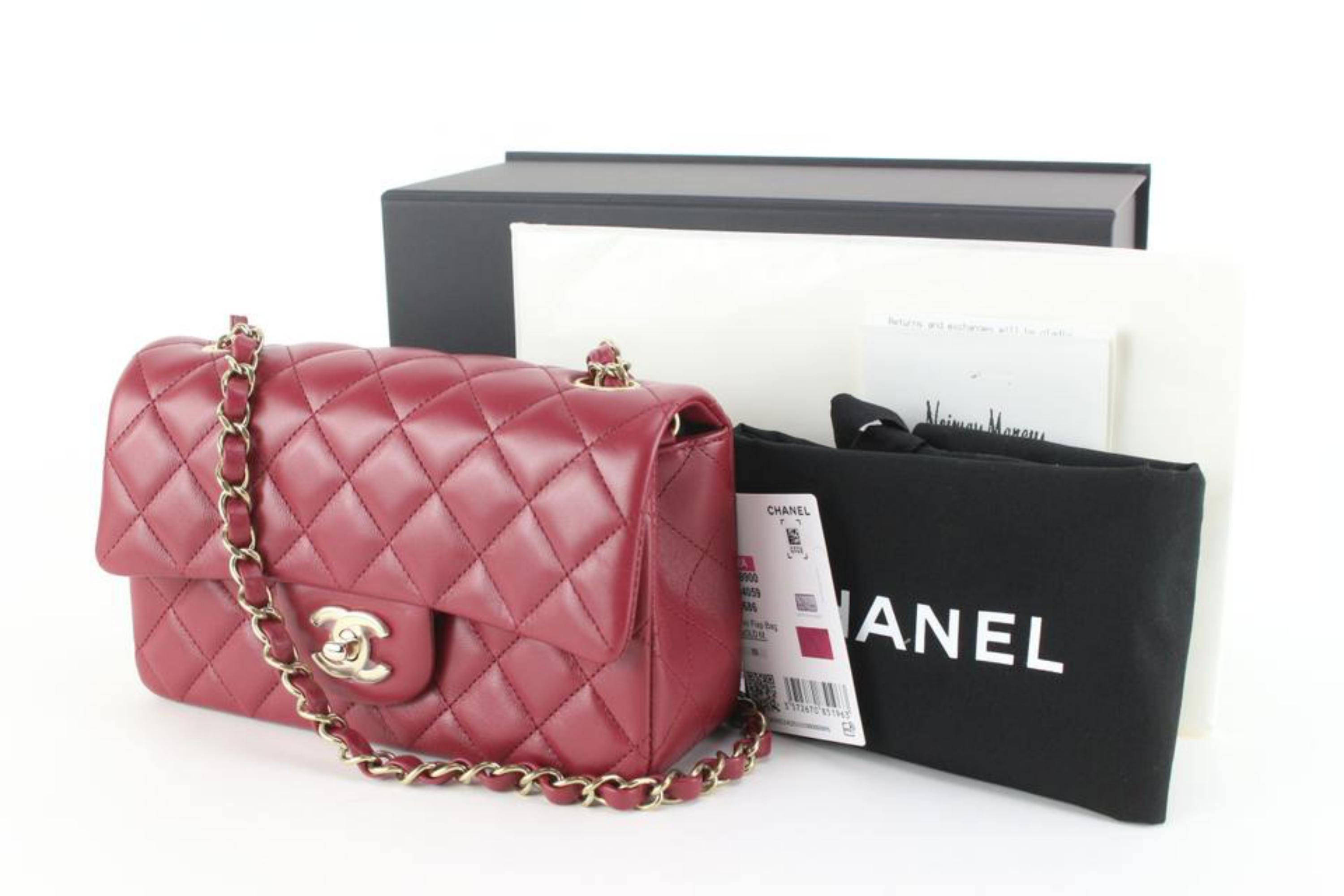 Chanel 22A Burgundy Quilted Lambskin Mini Classic Flap GHW 45cc825s For Sale 4