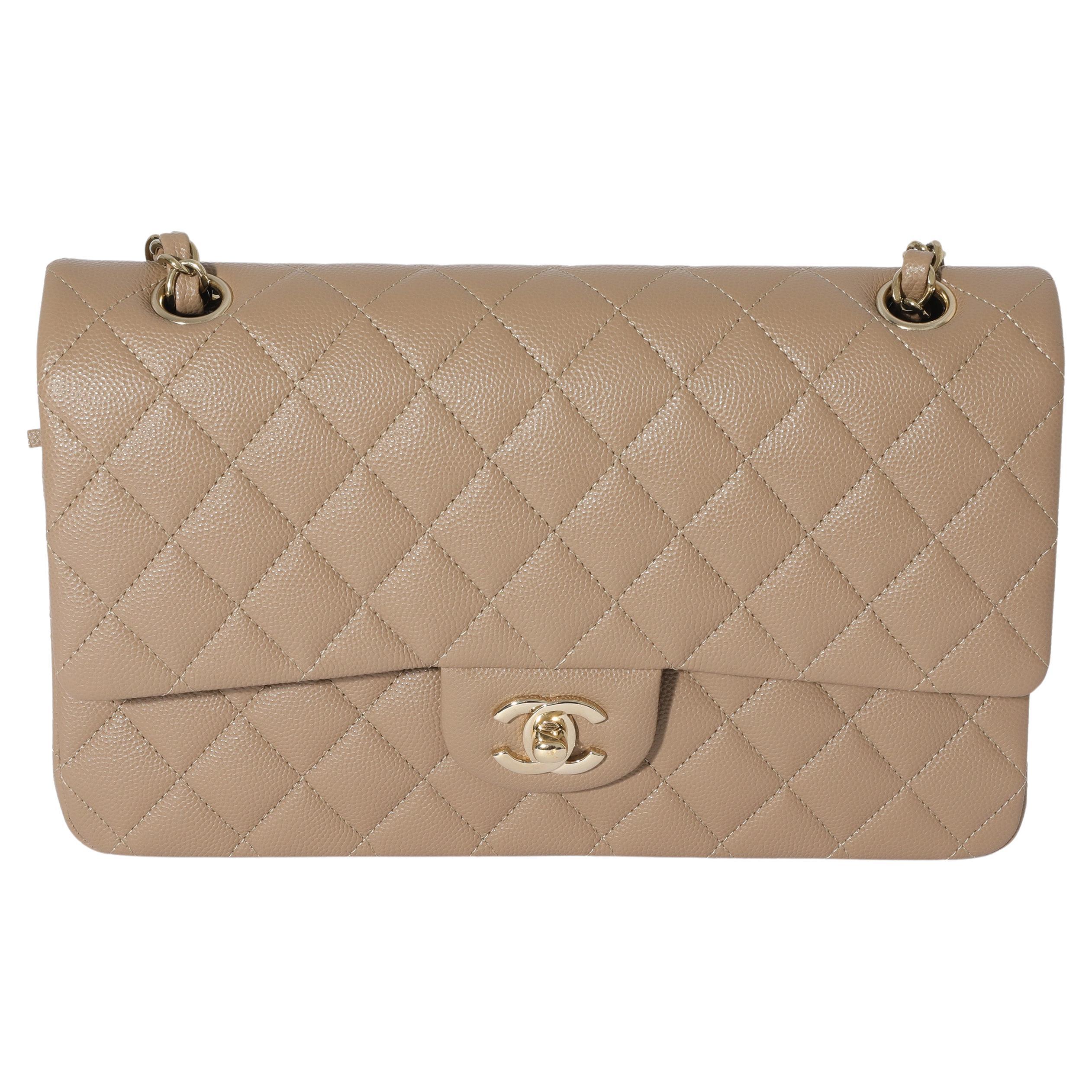 Chanel 22A Dark Beige Caviar Medium Classic Double Flap Bag For Sale at  1stDibs