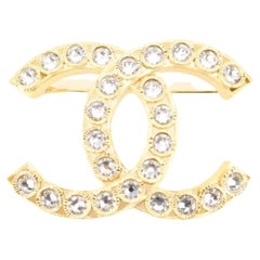 Chanel 22A Gold x Crystal CC Brooch Pin Corsage 73ck615s 22a