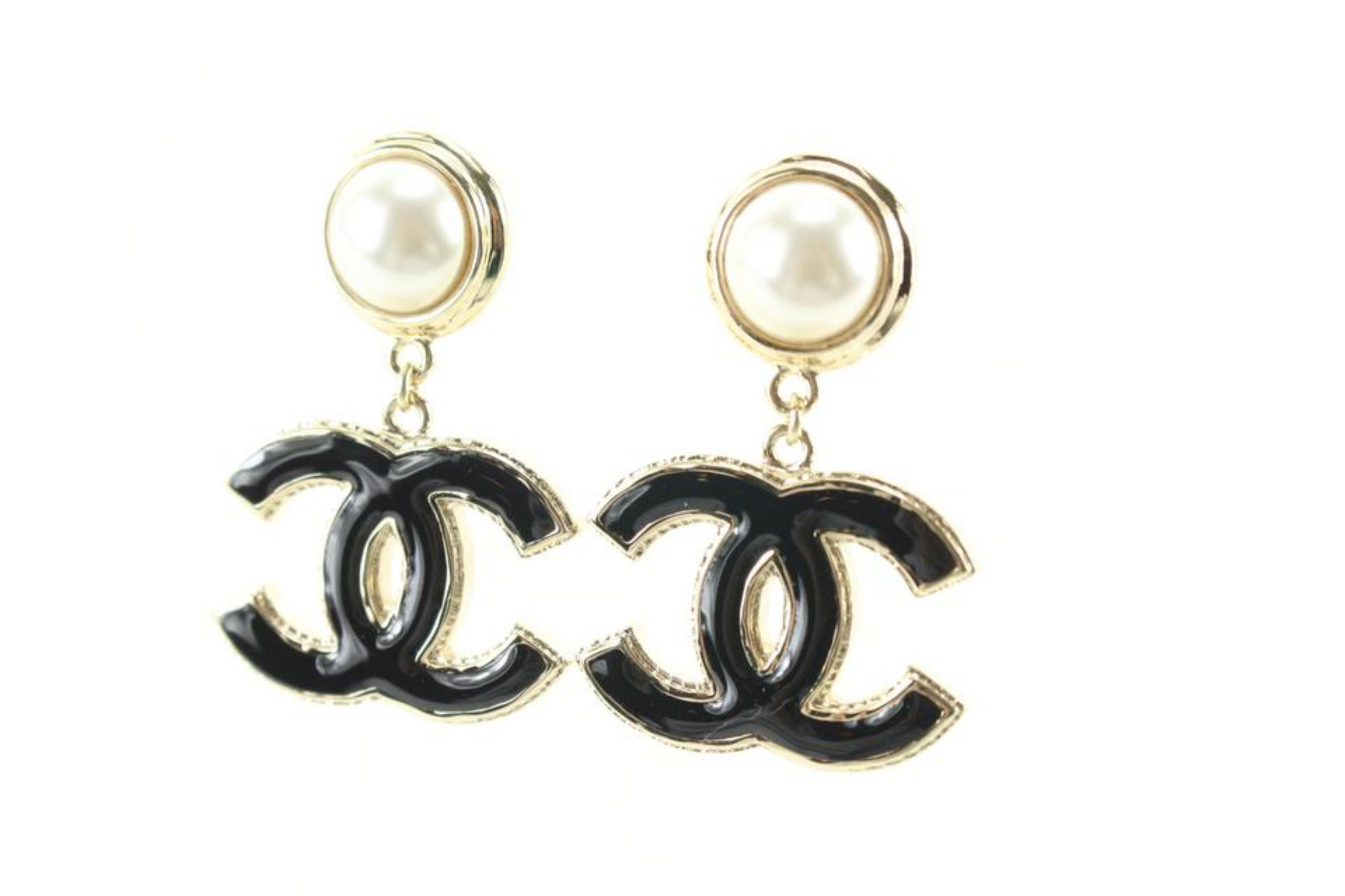 Chanel 22A Gold x Pearl x Black Large Drop CC Earrings 84ck629s 4