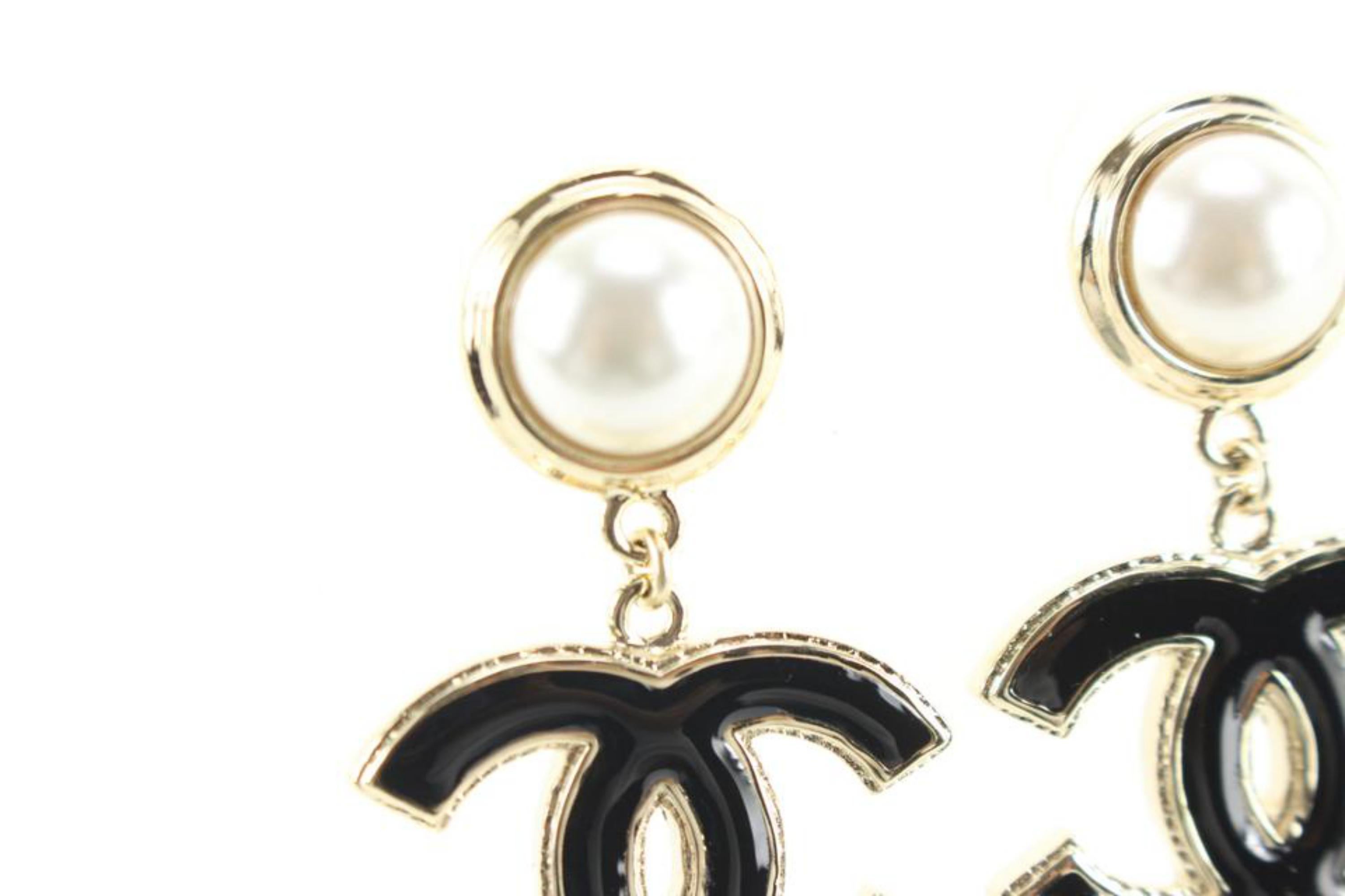 Chanel 22A Gold x Pearl x Black Large Drop CC Earrings 84ck629s at 1stDibs