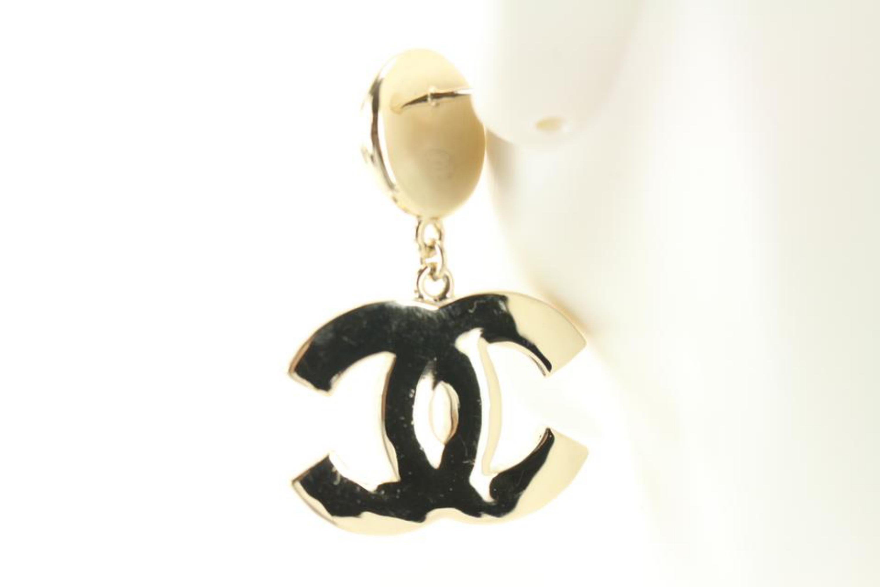 White Chanel 22A Gold x Pearl x Black Large Drop CC Earrings 84ck629s
