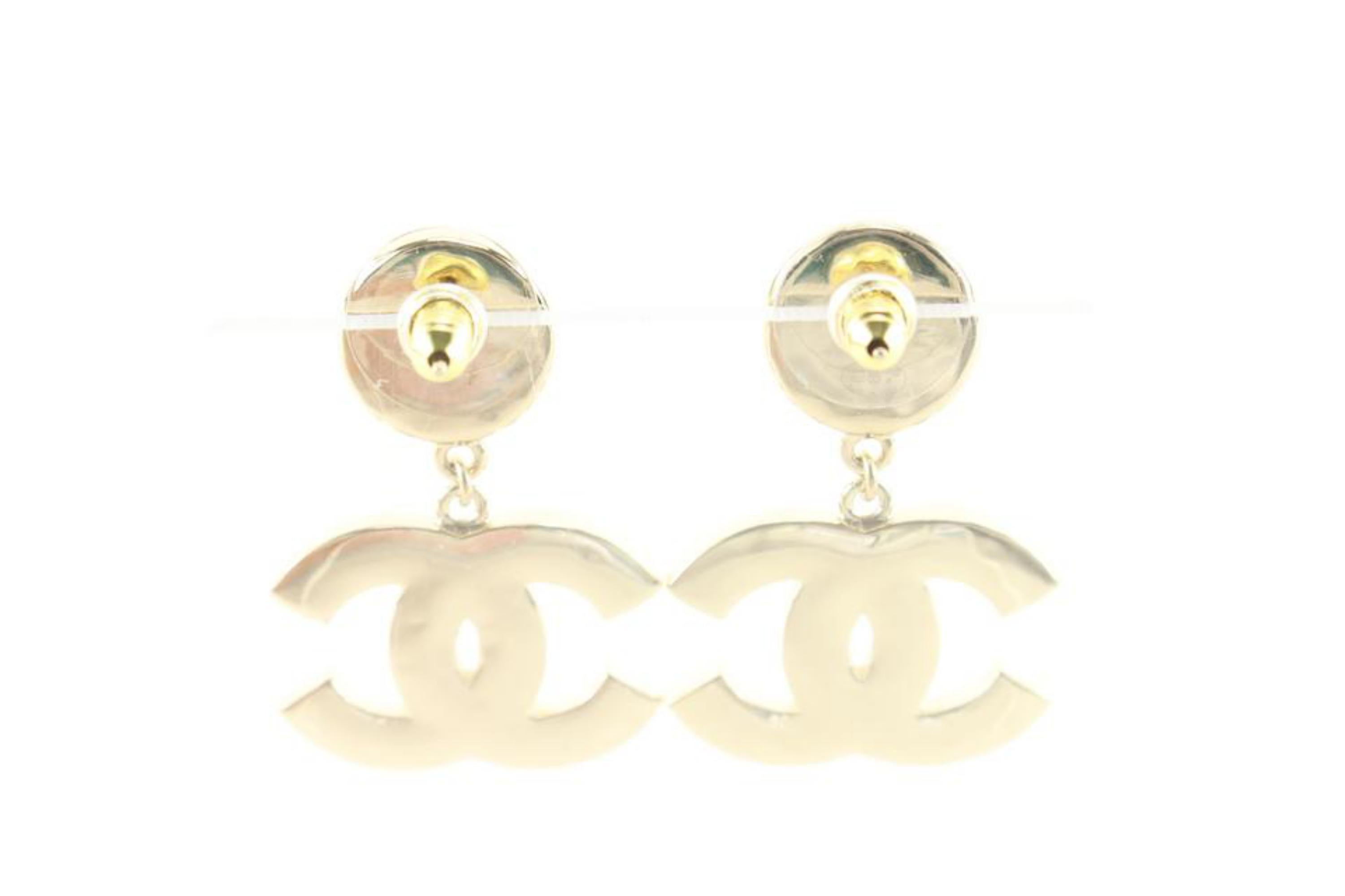 Women's Chanel 22A Gold x Pearl x Black Large Drop CC Earrings 84ck629s
