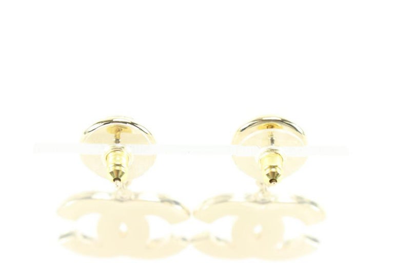 Chanel 22A Gold x Pearl x Black Large Drop CC Earrings 84ck629s at 1stDibs