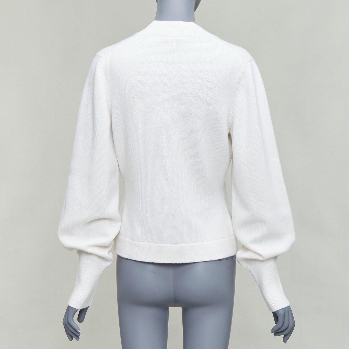 Women's CHANEL 22A off white cashmere blend pink CC crystal buttons cardigan FR38 M For Sale