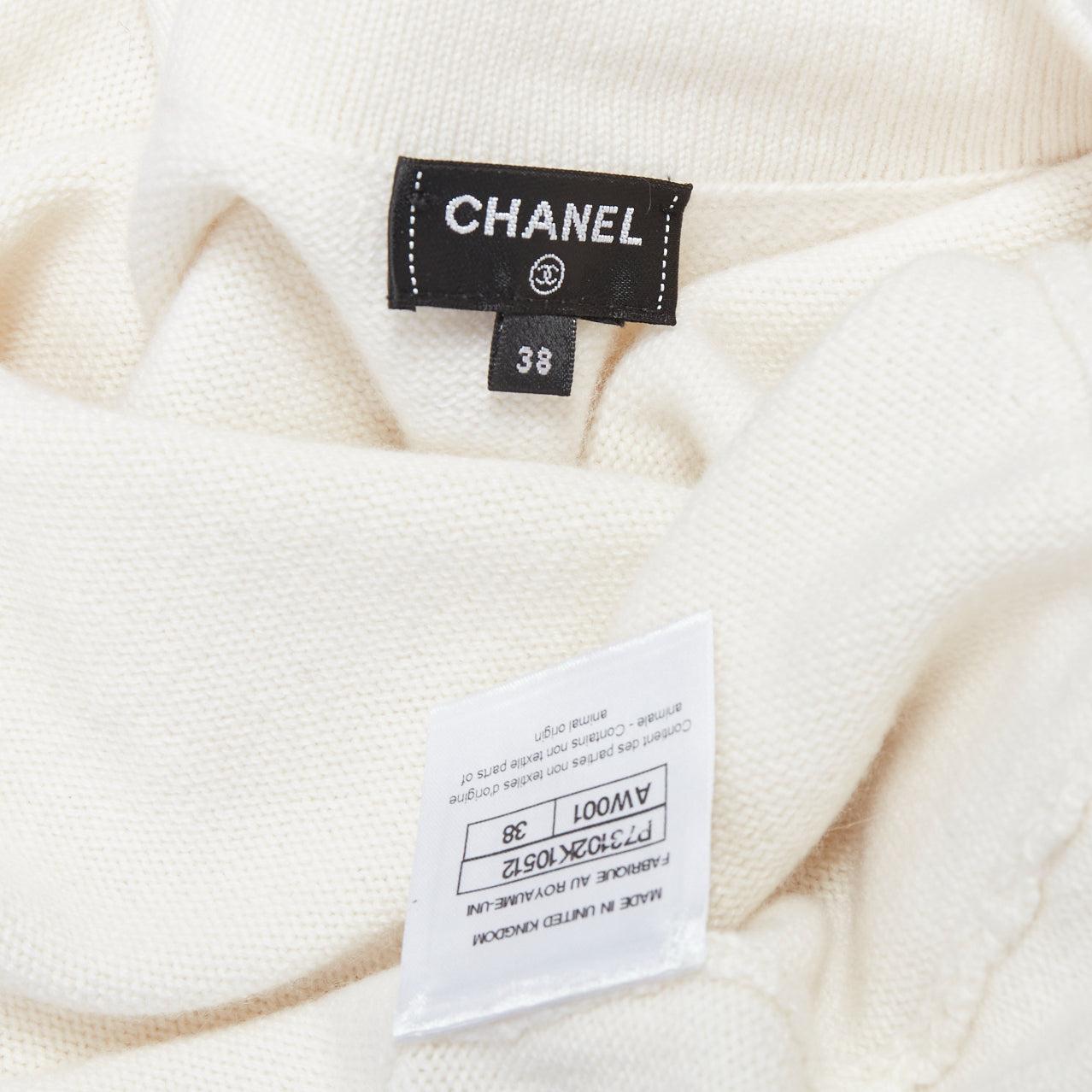 CHANEL 22A off white cashmere blend pink CC crystal buttons cardigan FR38 M For Sale 3