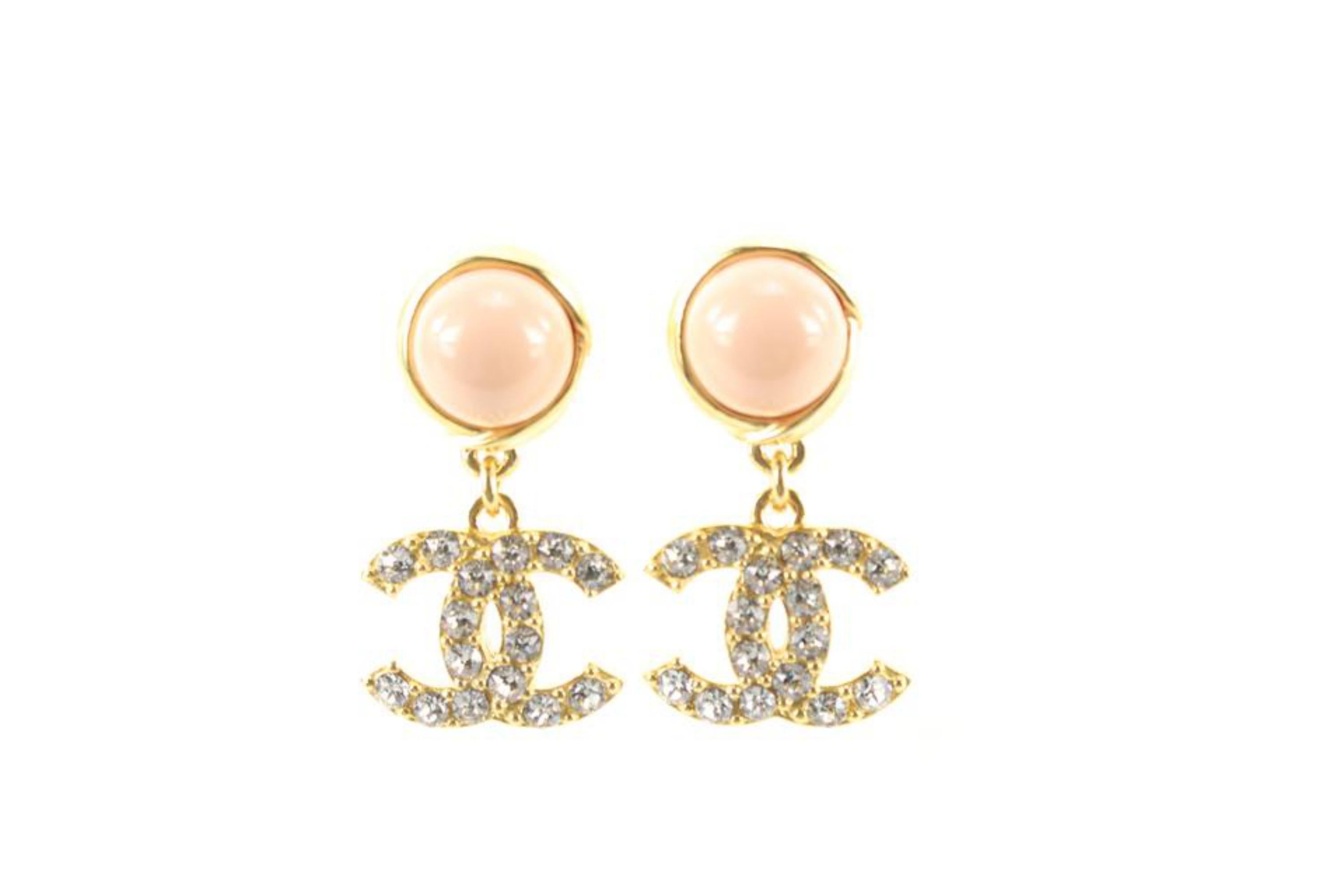 Women's Chanel 22A Peach x Gold Crystal Drop CC Pierce Earrings 82ch629s