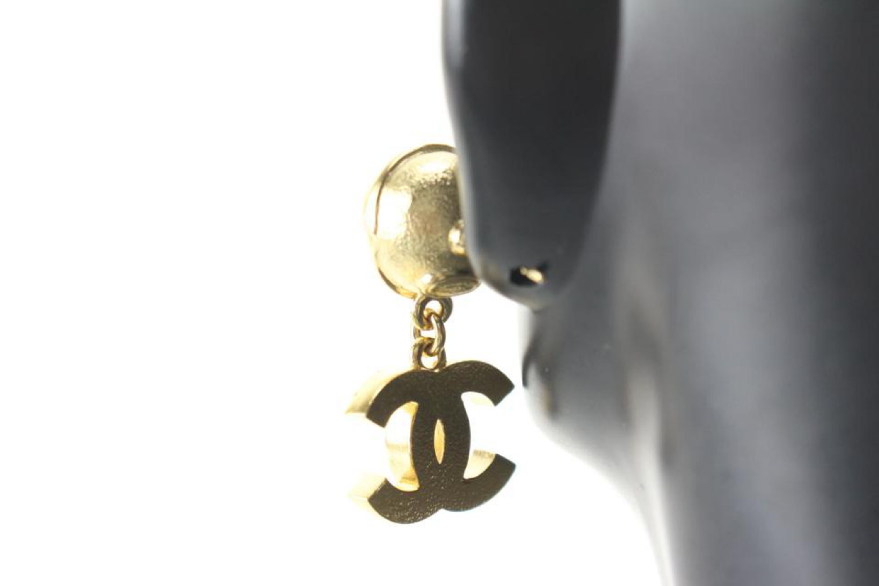 Chanel 22A Peach x Gold Crystal Drop CC Pierce Earrings 82ch629s 1