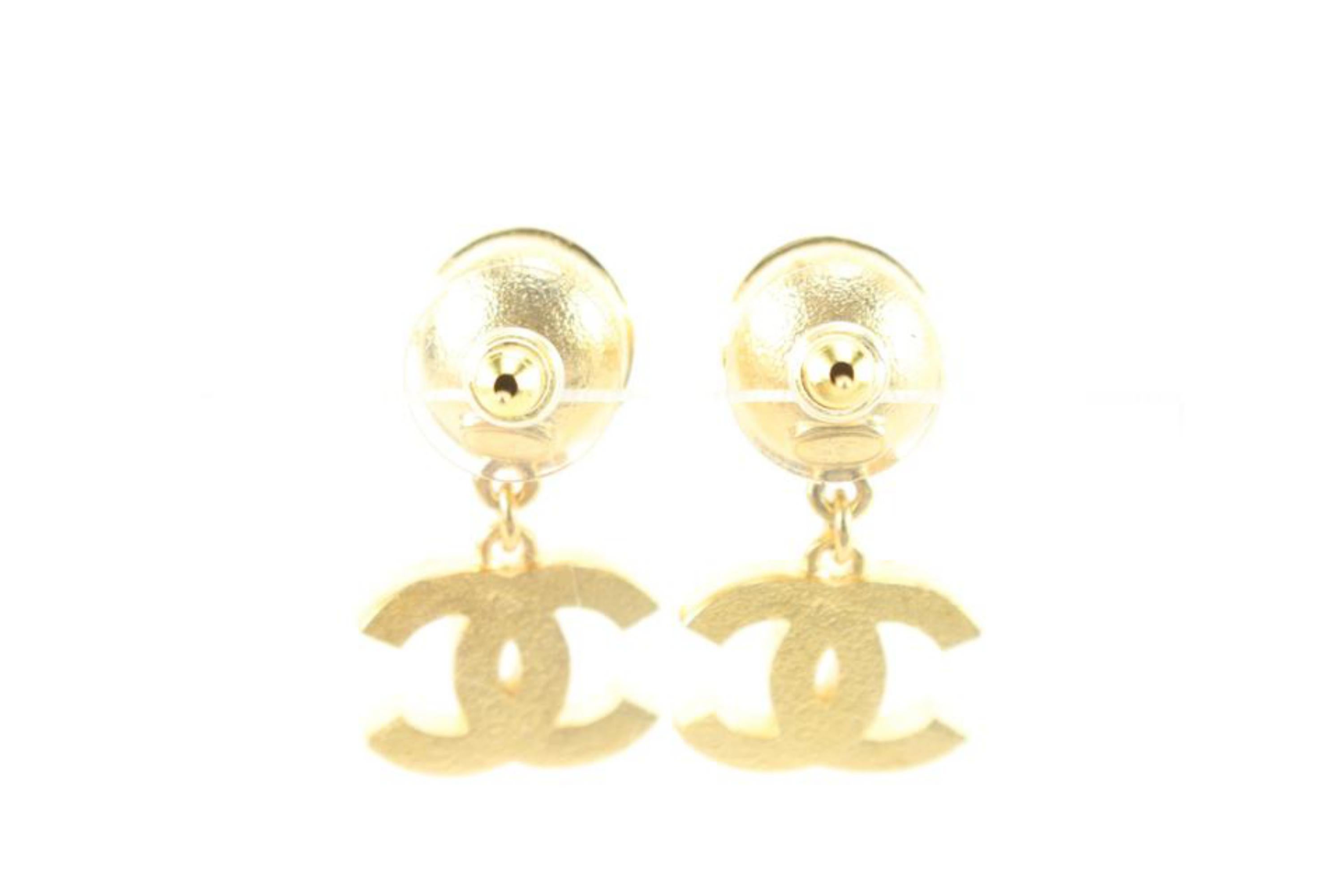 Chanel 22A Peach x Gold Crystal Drop CC Pierce Earrings 82ch629s 2
